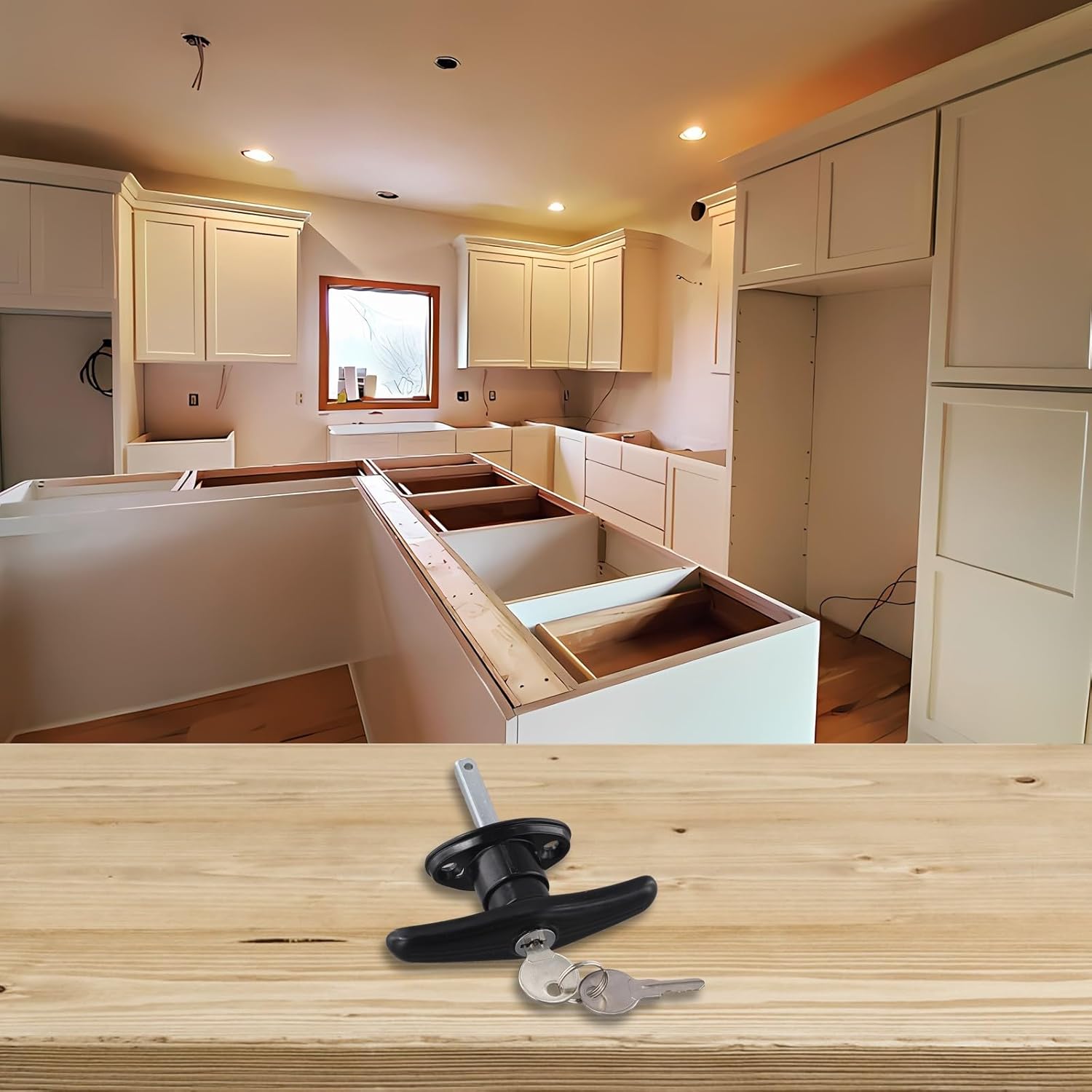 T-Handle Garage Door Lock Zinc oy Weather Resistant Black Finish for Caravan Shed Campervan Garage Security Easy Instation Short Size 10x8.55cm with 2 Keys(Short)