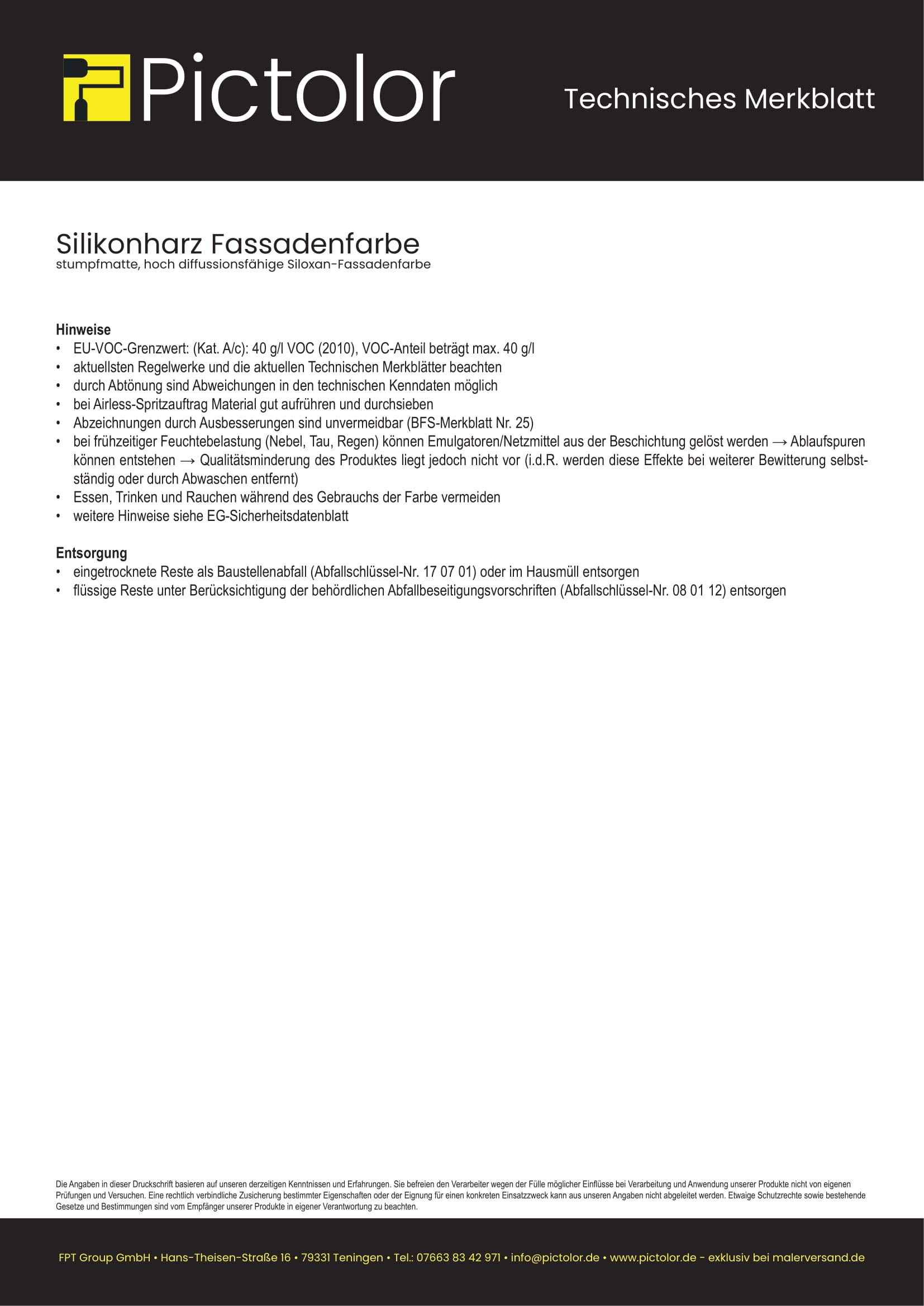 Pictolor Silikonharz Fassadenfarbe 12,5 Liter weiß