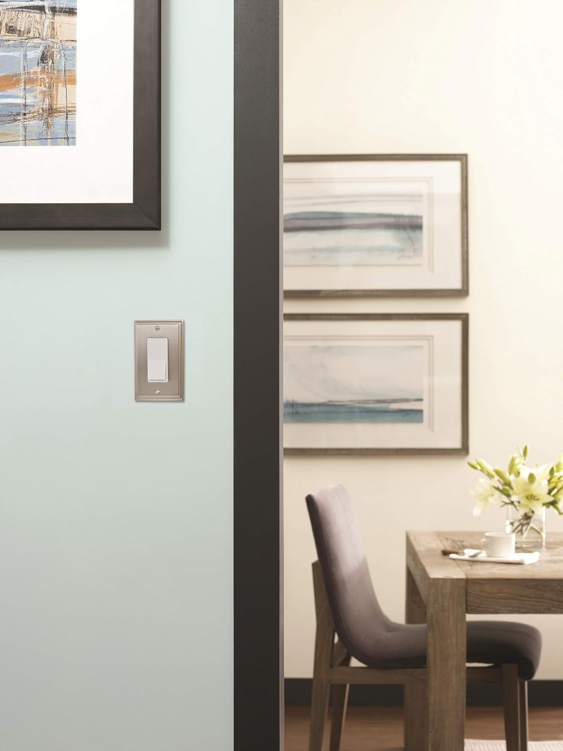 Amerock | Wall Plate | Satin Nickel | 1 Rocker Switch Plate Cover | Mulholland | 1 Pack | Decora Wall Plate | Light Switch Cover
