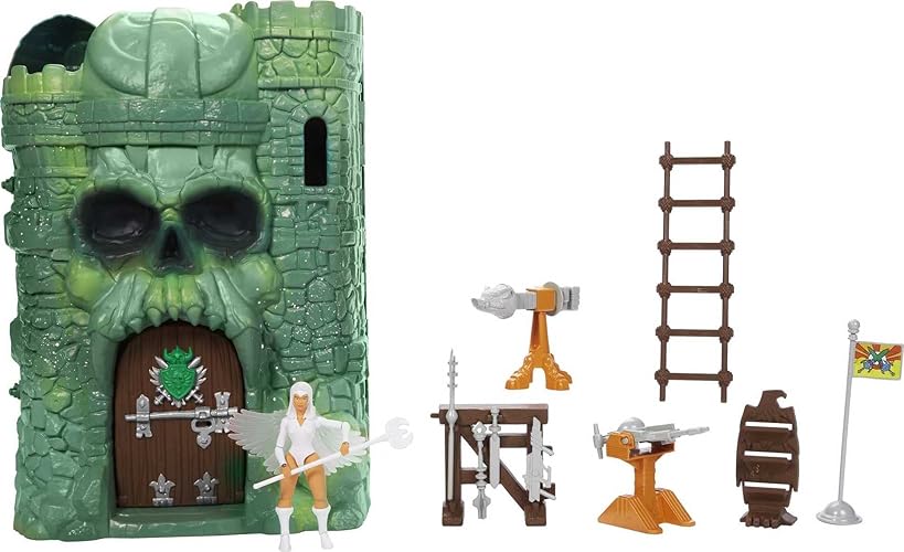 Mattel Masters de la Universe Origins Playset & Figura de Acción, Castle Grayskull con Escarlatella, Juguetes MOTU, 4 Habitaciones, Puerta Secreta & Ascensor