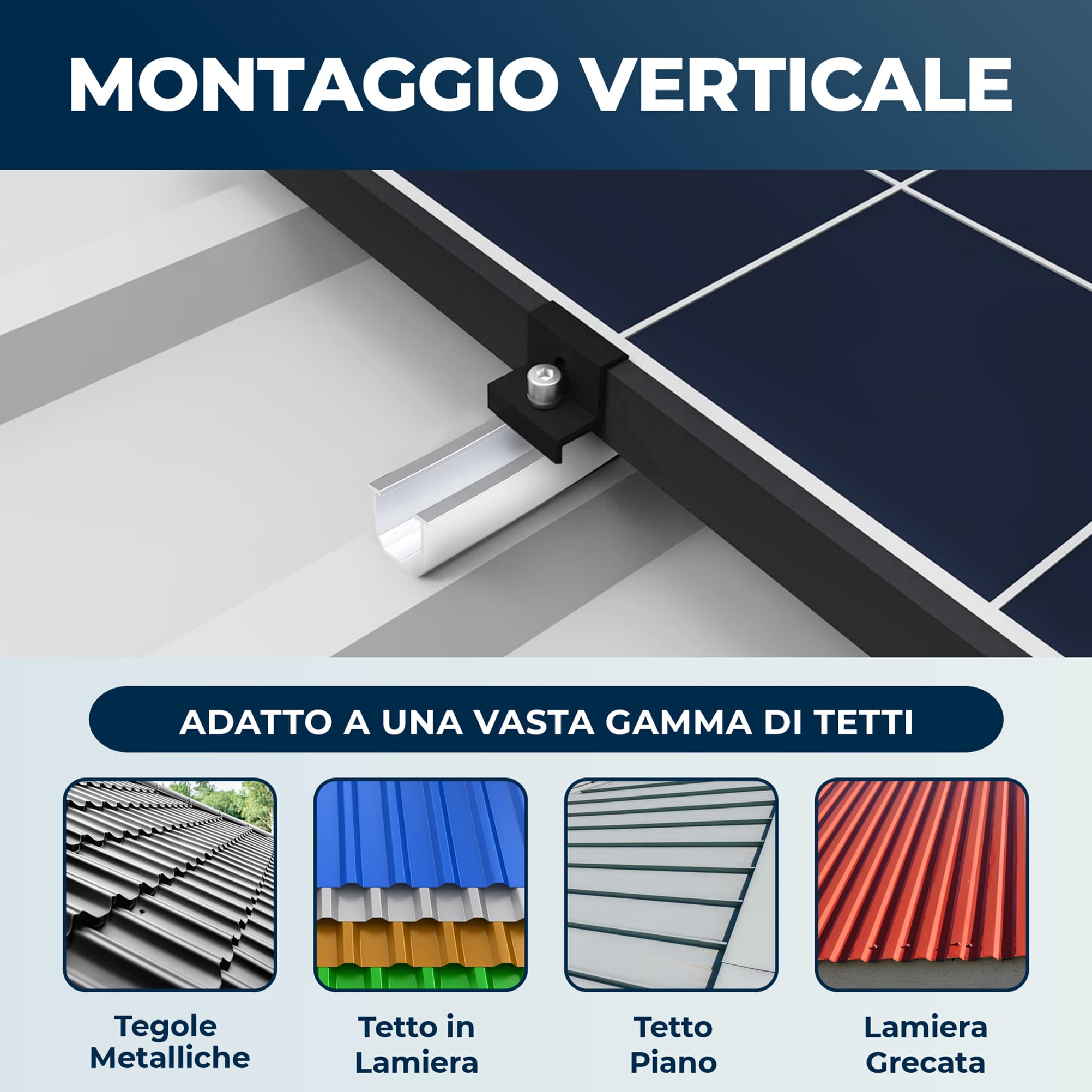 Supporto per Tetto in Metallo 12 cm Regolabile Alluminio per Montaggio Solare Tetto Piatto Pannelli Solari Spessore 30-35 mm (4 pannelli)