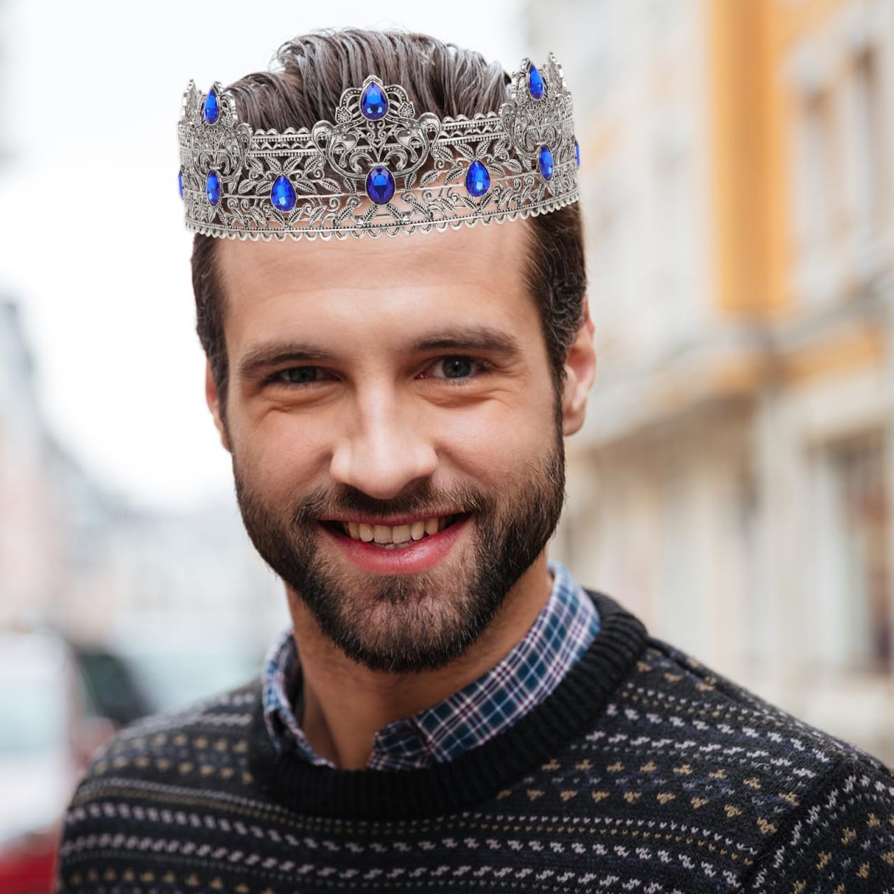 FRCOLOR Rhinestones King Crown for Men Baroque Royal Costume Accessory Zinc Alloy Vintage Tiara Crowns for Prom Wedding Birthday Halloween Party