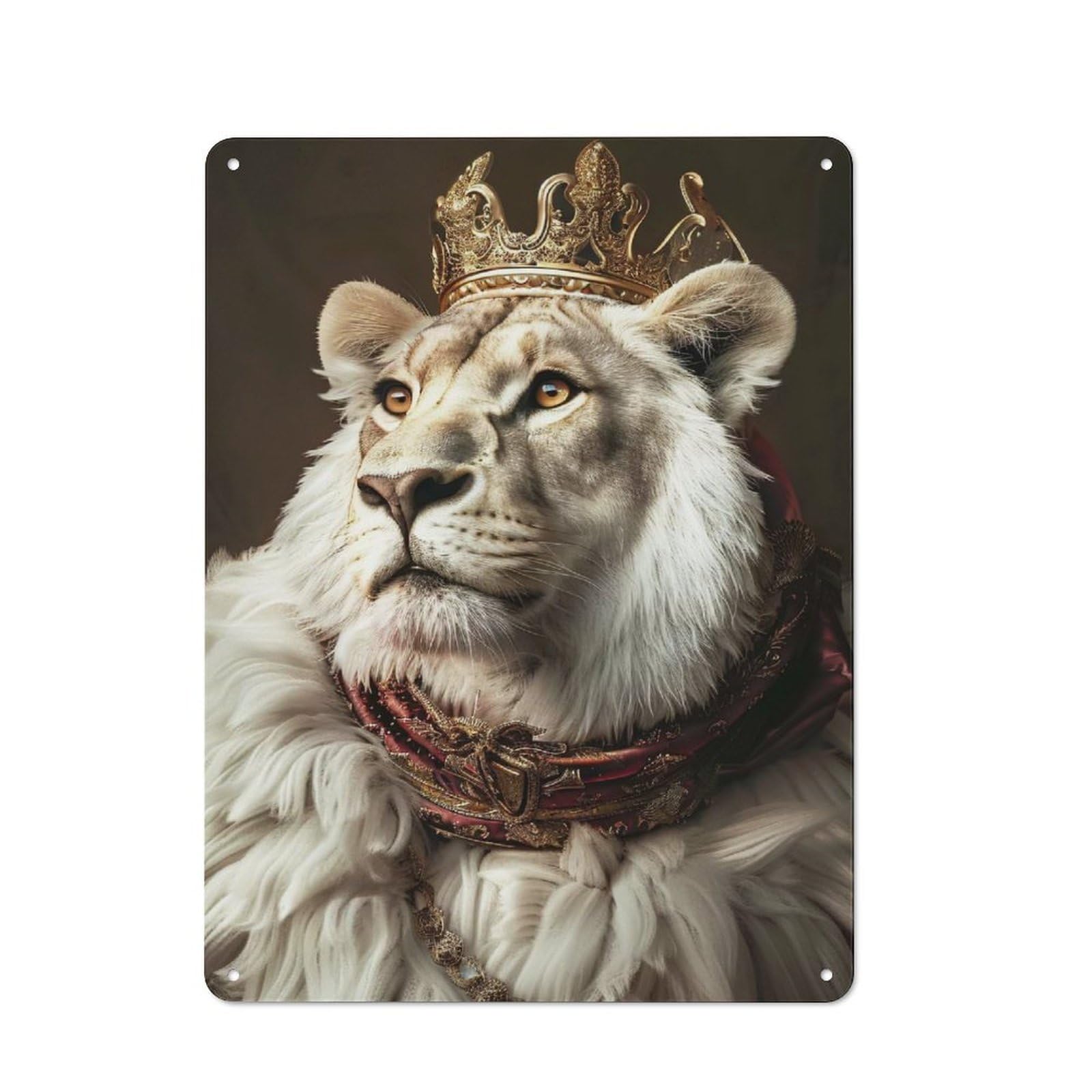Junmoney Style-19 Smart Tin Sign 40X30cm Featuring Regal Lion Portrait With Golden Crown, Office Wall Decor For Workspace, Cafe, Shop Or Desk Area