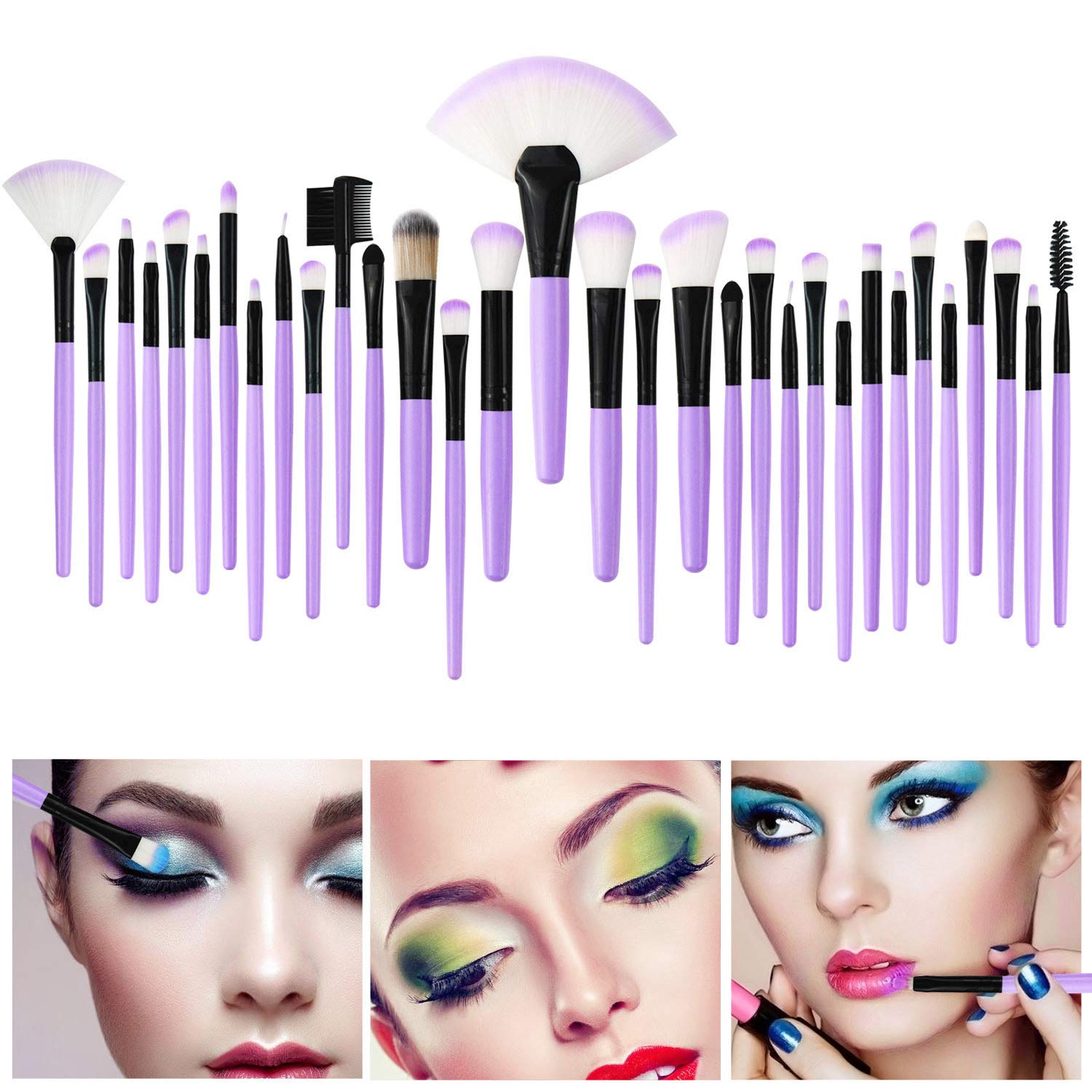 Zestaw pędzli do makijażu, zestaw pędzli do makijażu, profesjonalne 32-częściowe pędzle do makijażu podkład do pudru krem ​​do brwi eyeliner korektor pędzel kabuki z(Color:Purple)