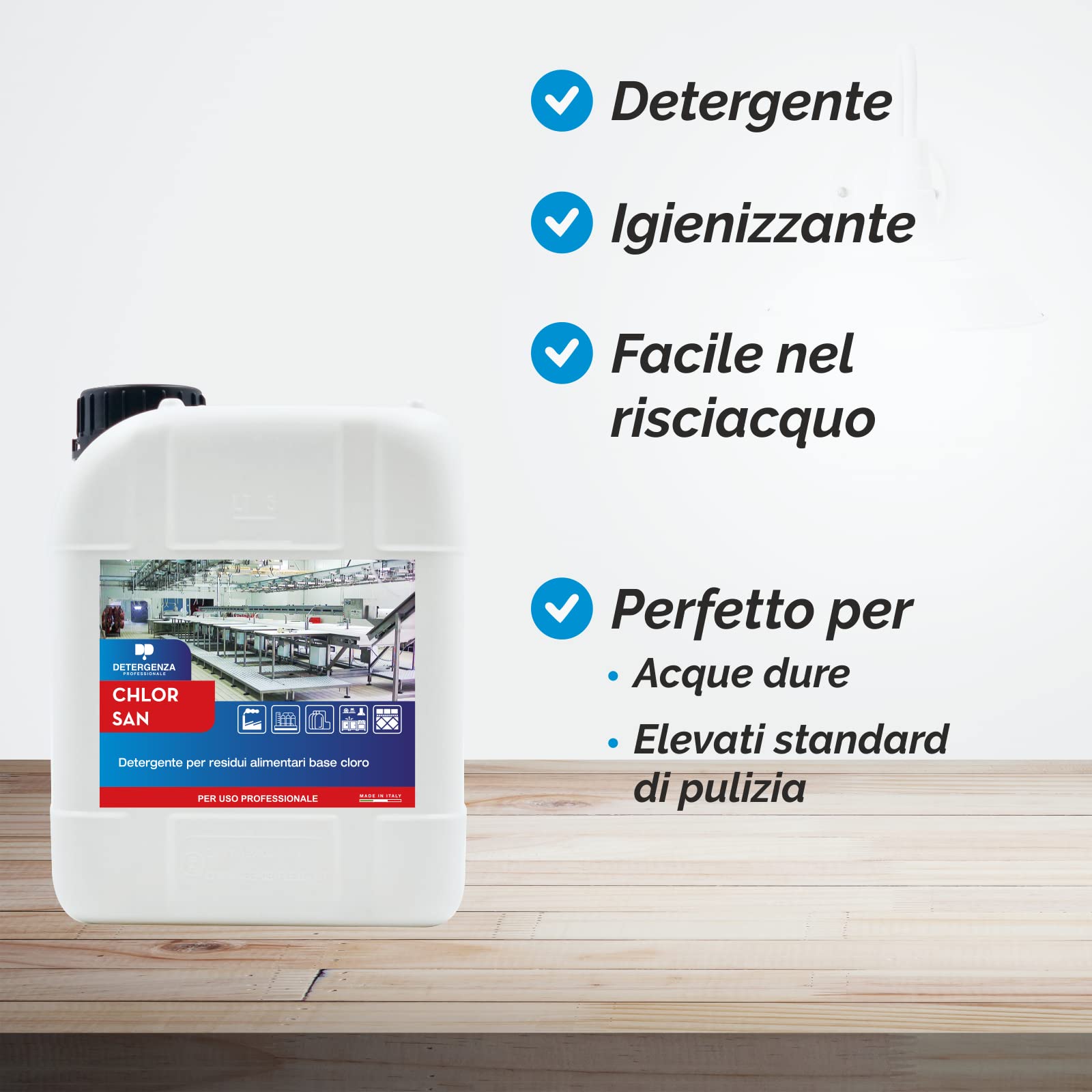 DETERGENTE per RESIDUI Alimentari Base Cloro CHLOR San CONCENTRATO - pz. 1 da 5 L