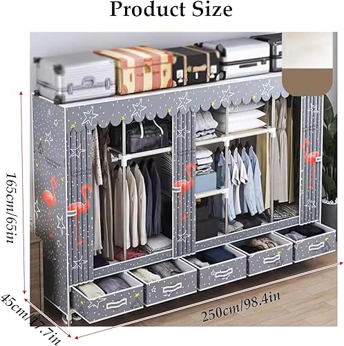 Miniatura 2 de Armarios grandes Armario portátil con cajón Armarios para dormitorio colgante de metal hierro ropa armario ahorra espacio armario ahorro de espacio