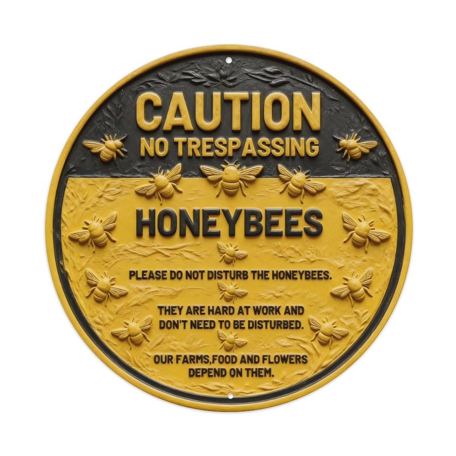 Caution No Trespassing Honeybees Please Do Not Disturb Round Metal Tin Sign Vintage Wall Decor, Bar Garage Cafe Kitchen Home Wall Art Poster 8x8inches