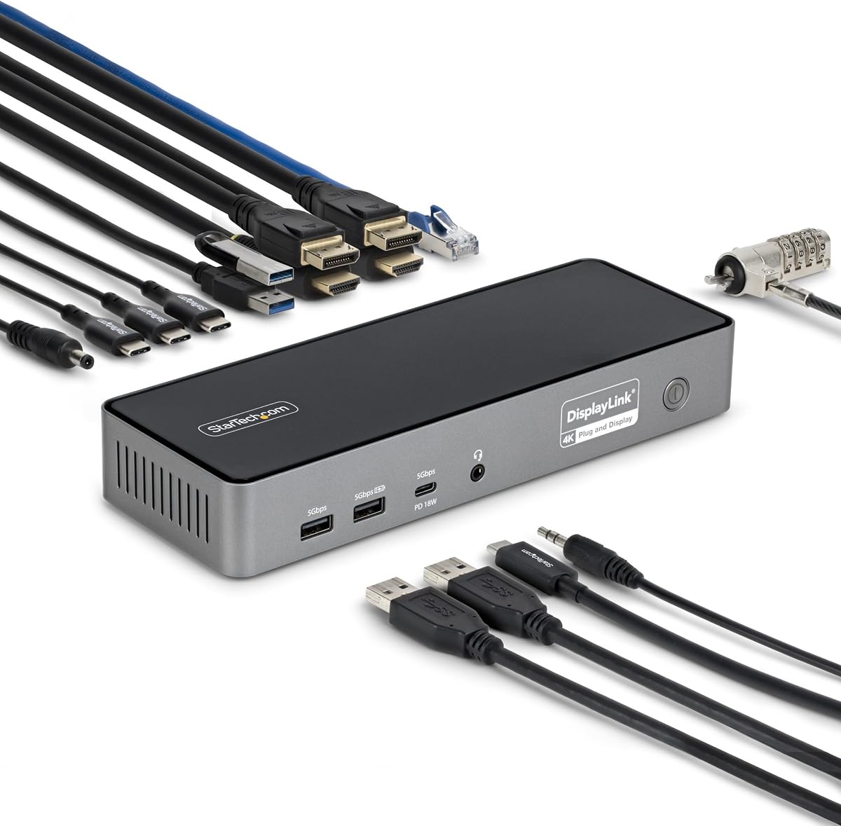 StarTech Triple 4K 60Hz USB-C DisplayLink Dock, MacBook, 2.5GbE, 140W, TAA | Multi-Gig Ethernet, USB-A host, 140W charging, jumbo frames, PXE boot, Wake-on-LAN, for macOS, Windows and ChromeOS