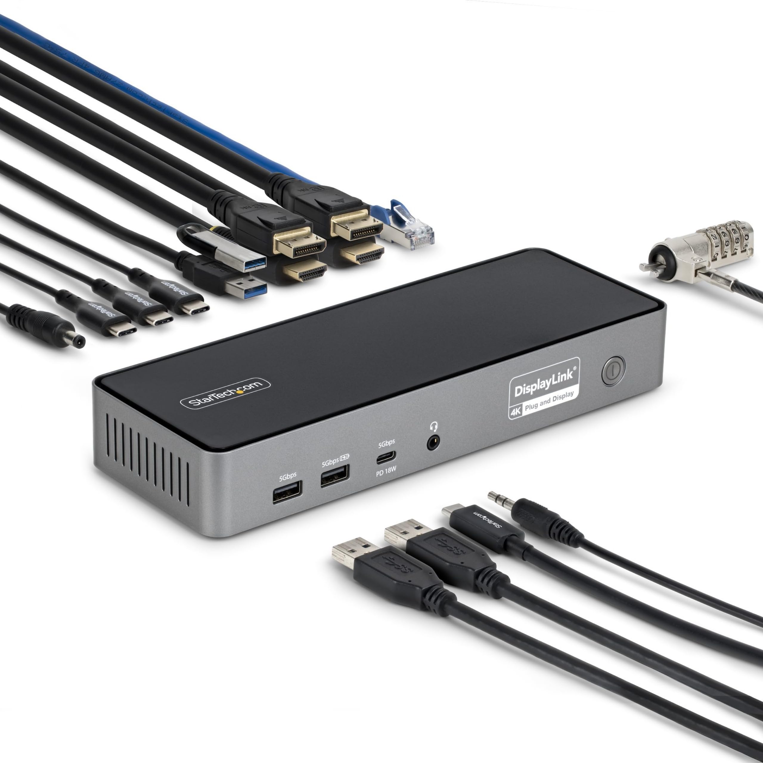 StarTech Triple Monitor USB-C Docking Station, 4K 60Hz DisplayLink Dock for MacBook M1 M2 M3 M4 & Windows, 2.5GbE, 2x HDMI & 2x DP, 140W Laptop Charging, USB-C DP Alt Mode - TAA