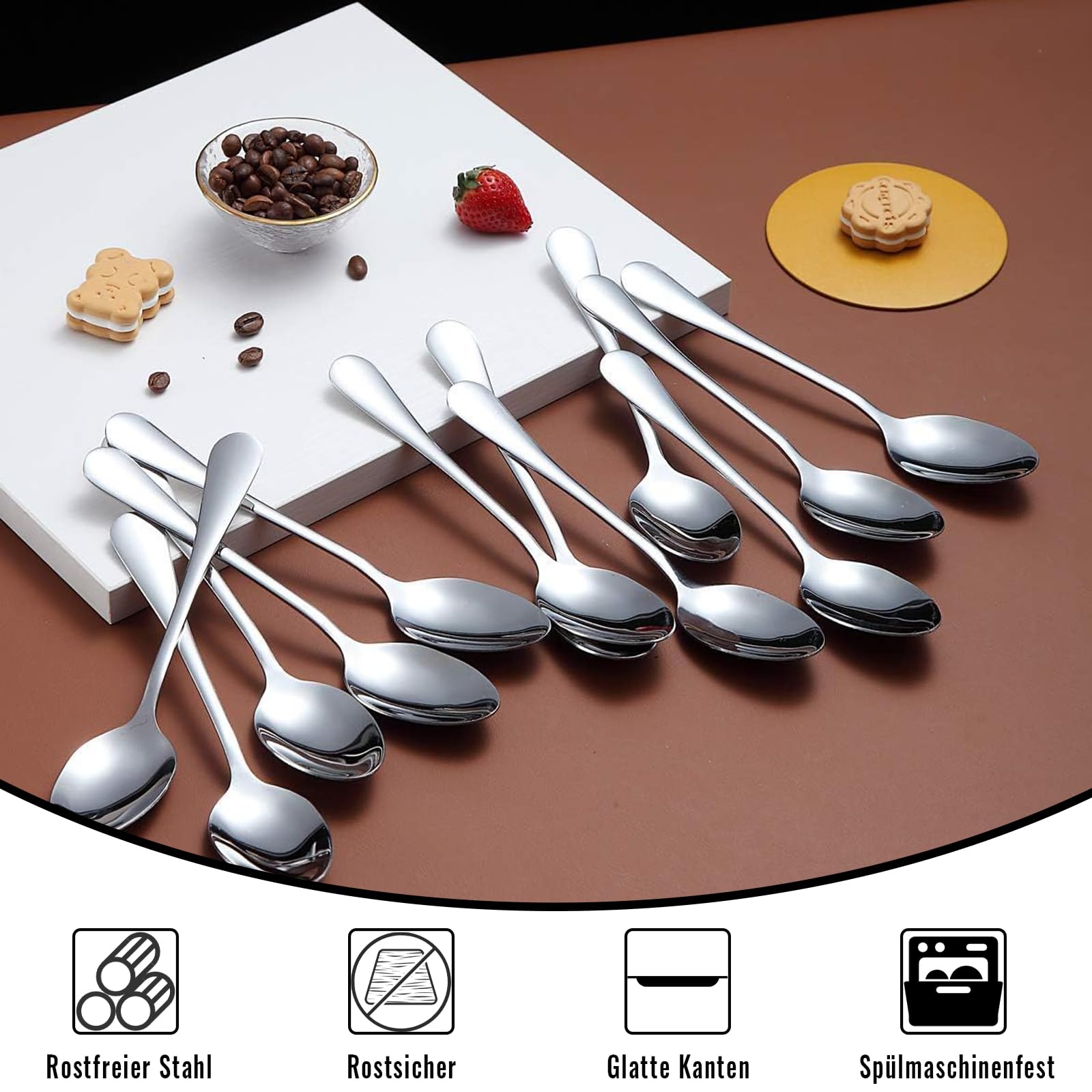 BEWOS Set van 24 soeplepels, 20,4 cm, roestvrijstalen eetlepel, spiegelgepolijste tafellepel, vaatwasmachinebestendig, zilveren lepel voor thuis, keuken of restaurant
