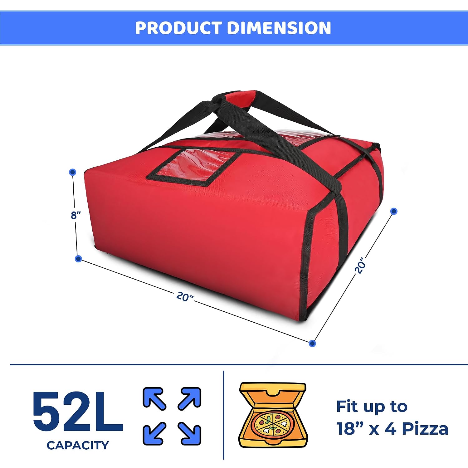 MyLifeUNIT Thermal Pizza Delivery Bag - 20x20x14 Inch Insulated Carrier Holds 6-7 Large Pizzas