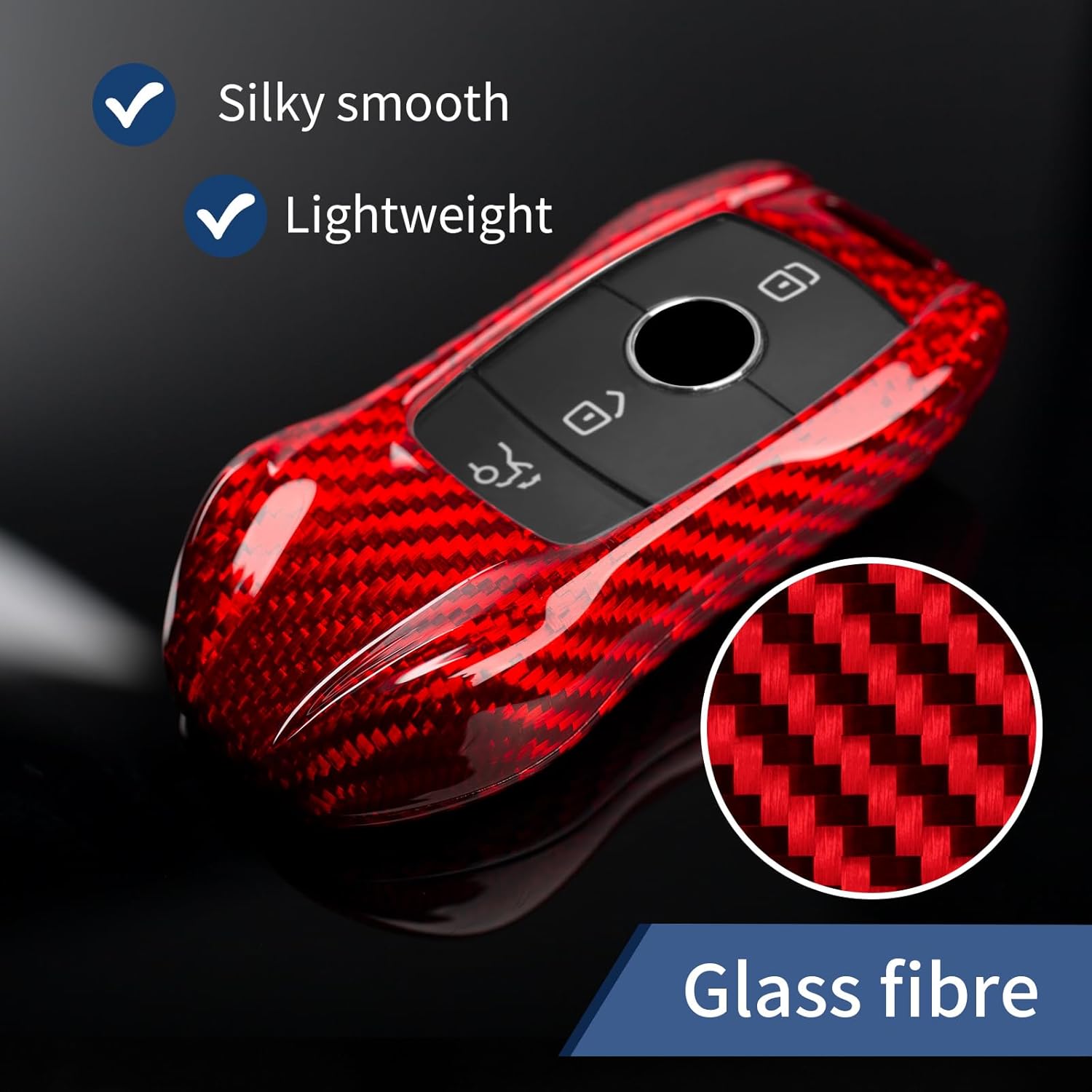 Carbon Fiber Car Key Fob Cover Compatible with Mercedes Benz,Car Key Case Compatible with E Class C300 CLA GLB CLS580 GLE Class C43 GLC300 2016-2023 2024 Series,RED