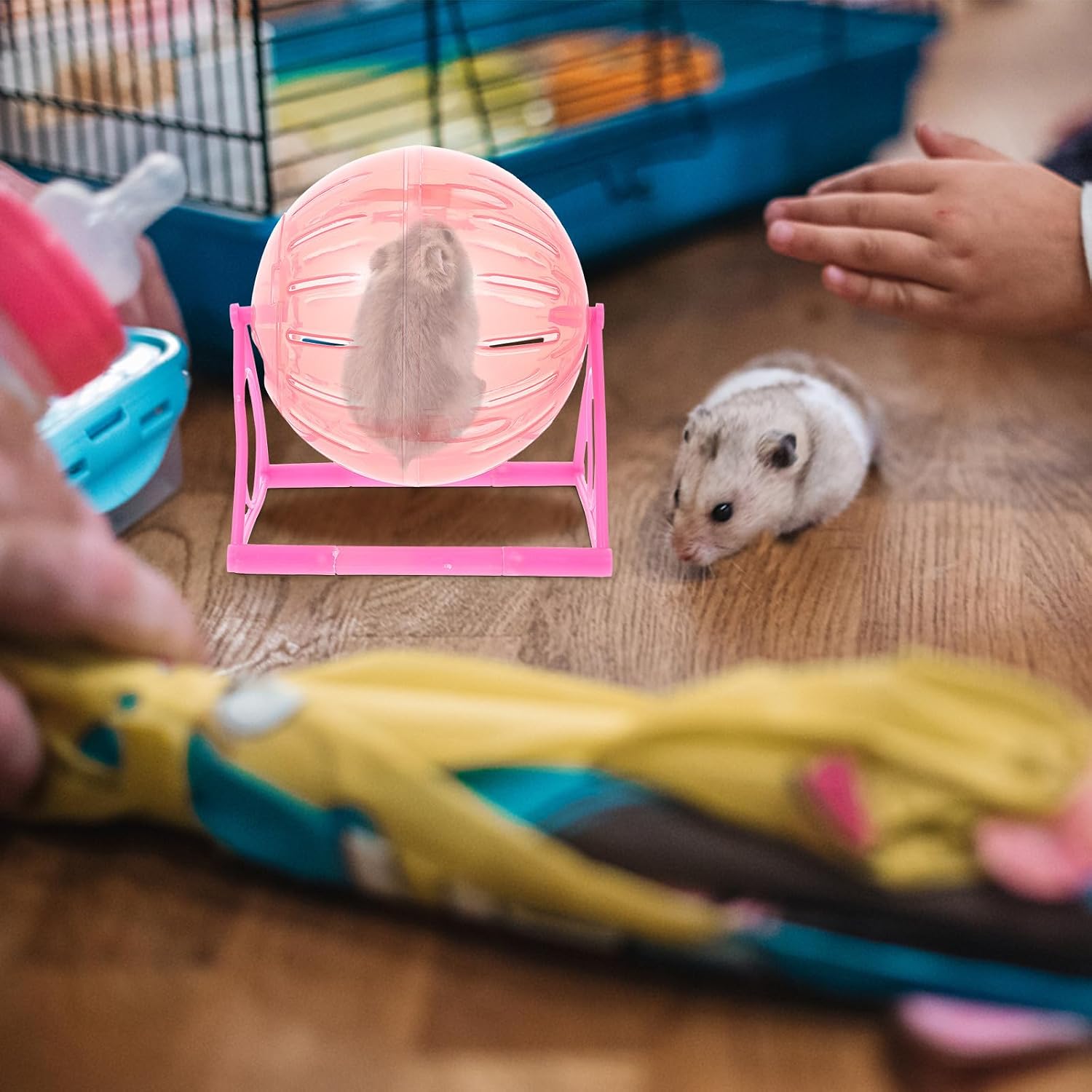 Small Pet Running Ball and Hamster Exercising Wheel 14Cm Mini Silent Exercise Wheel with Stand Red Color for Hamsters and Small Animals Cage Accessories Random Color