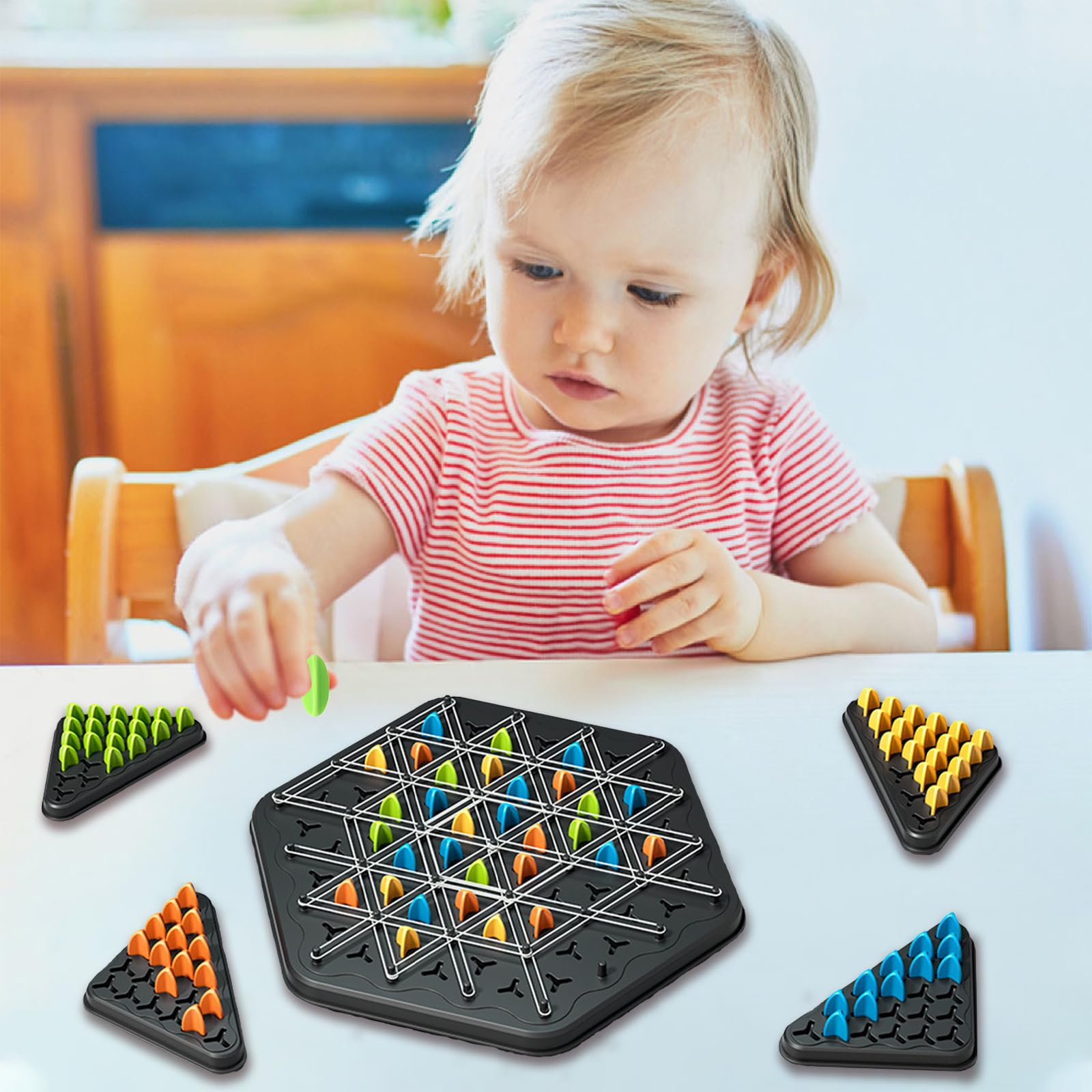 Chain Triangle Chess Game – Gioco Da Tavolo In ABS Con Elastici E Triangoli, 17,5x17,5 Cm, Per Famiglie, Adulti E Bambini - 2