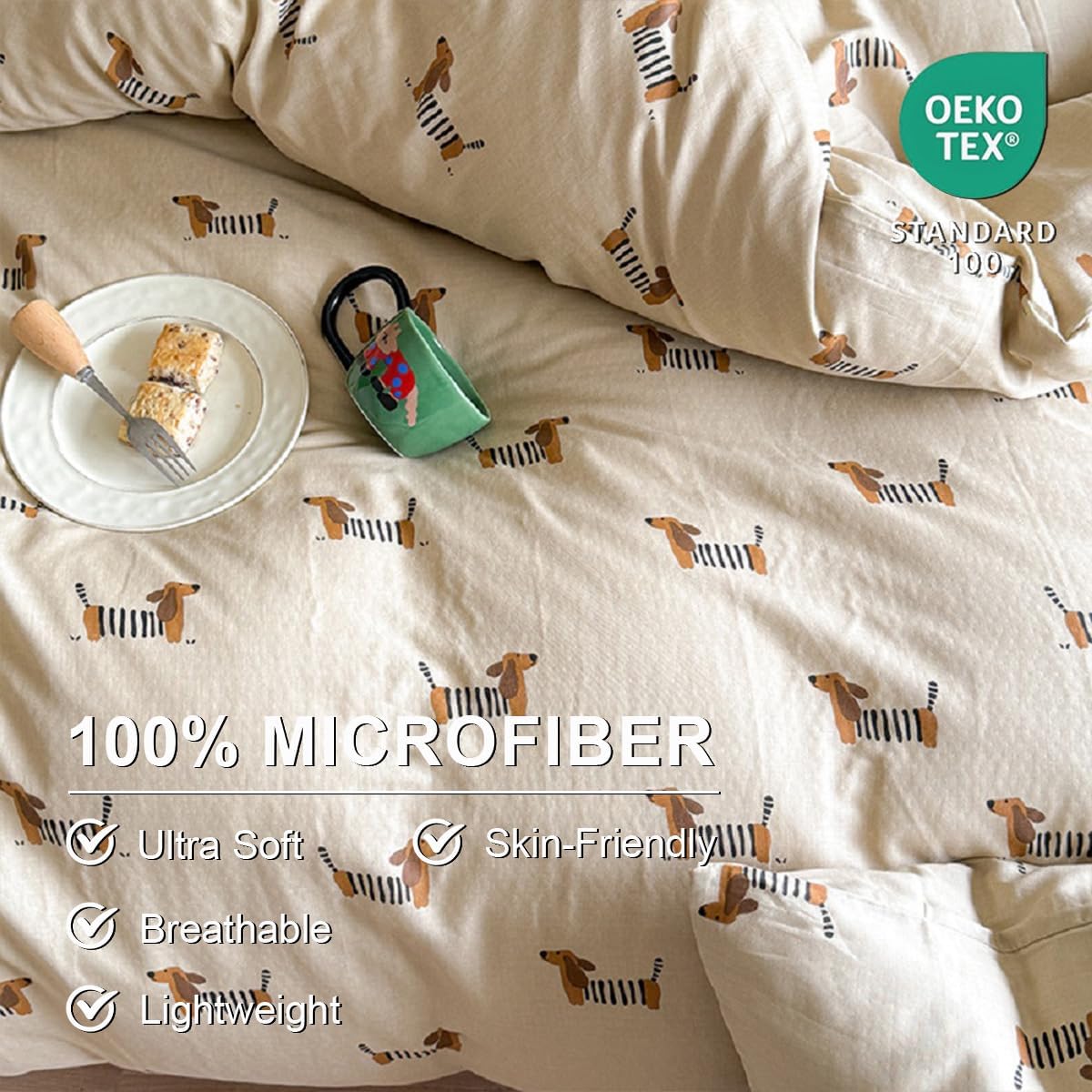 Duvet Cover Set Twin Size Brown Dachshund Bedding Set for Girls Boys,Dog Puppy Duvet Cover Kids with Zipper Closure and 1 Pillowcase - Image 3