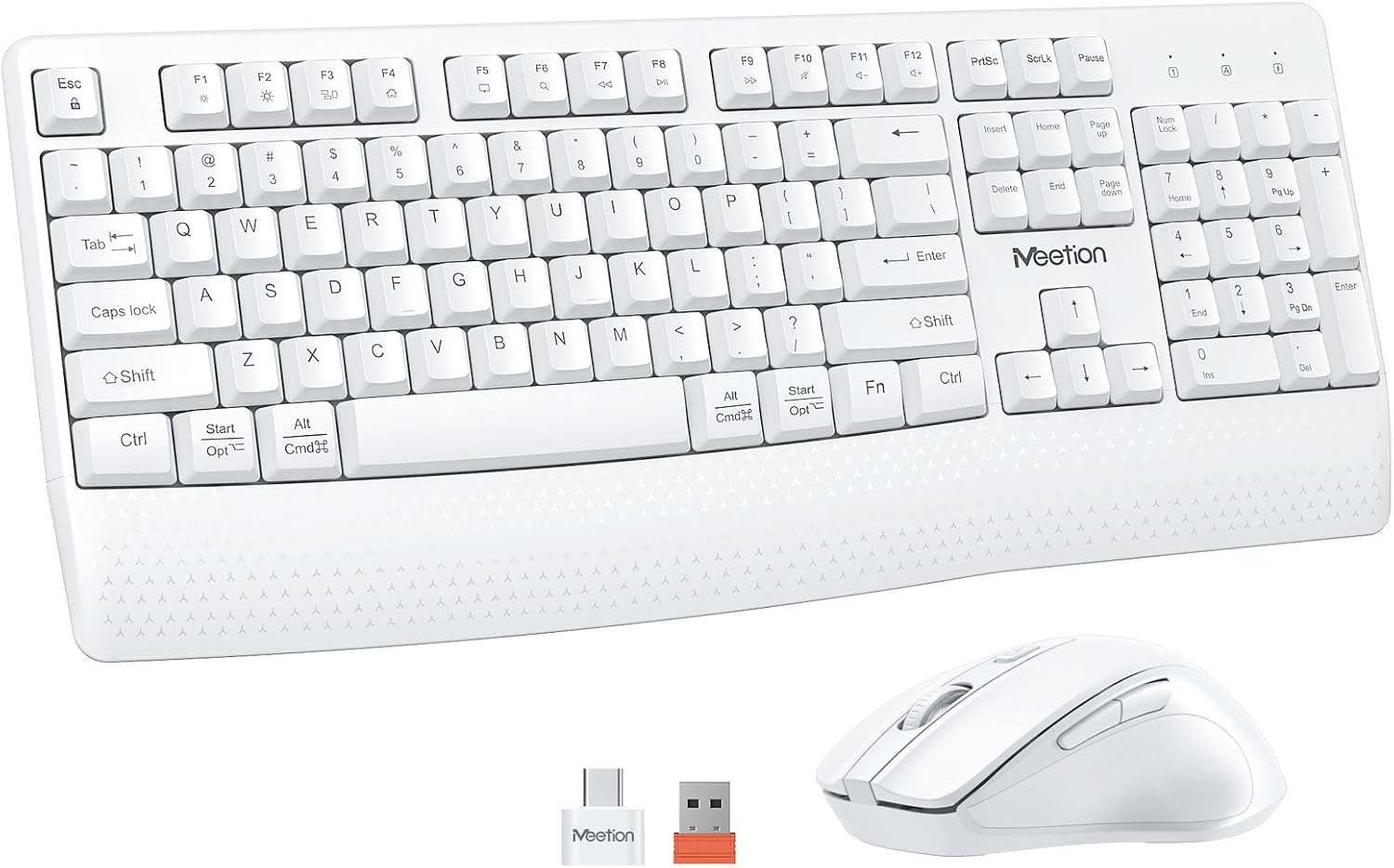 MEETION Wireless Keyboard and Mouse, Full-Sized Cordless Keyboard with Wrist Rest, 3 DPI Adjustable Mouse, Keyboard and Mouse Set with 2.4GHz USB Receiver, for PC/Computer/Laptop/Windows/Mac, Pink