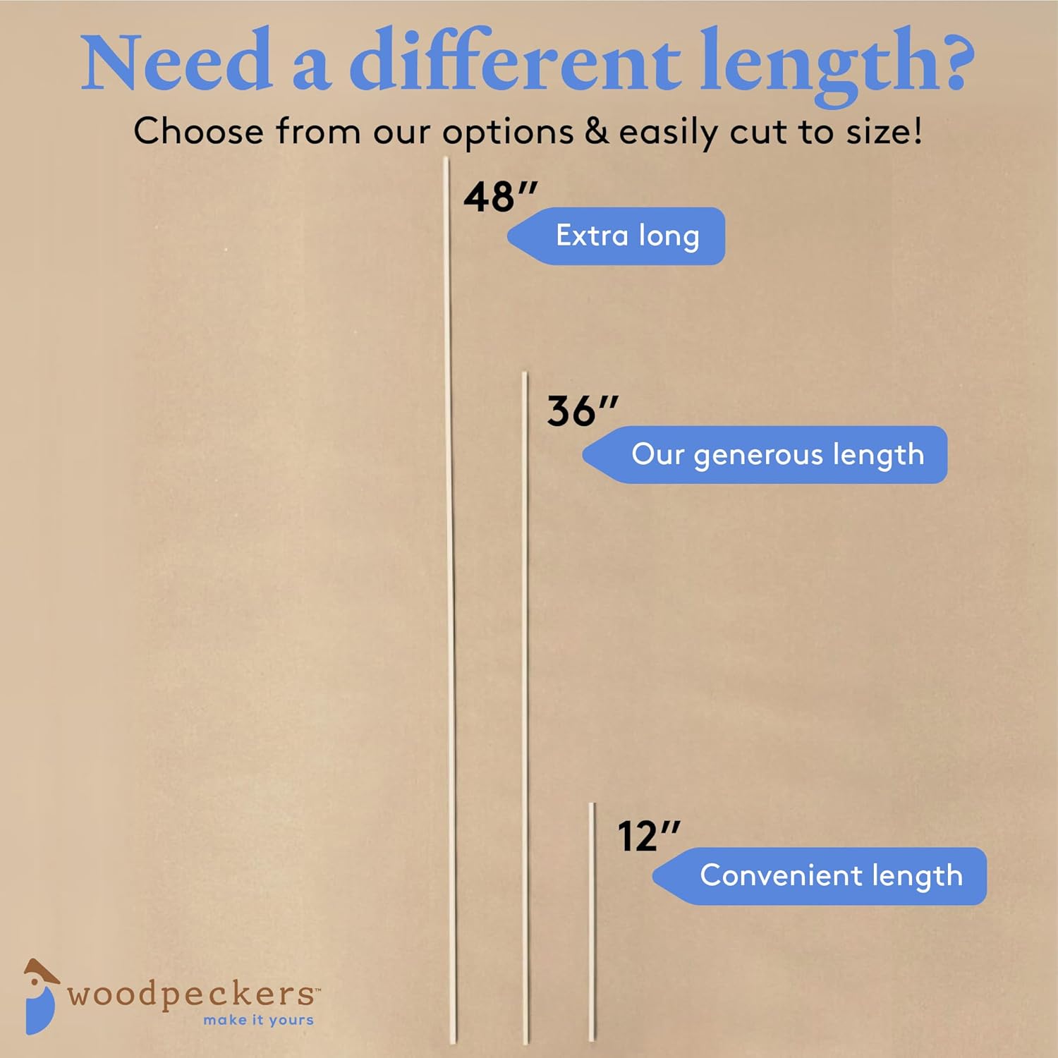 DIY Wooden Square Dowel Rod 3/16-inch x 36 Pack of 100 Hobby Wood Sticks for Crafts, Wood Trim & Architecture Model Making, by Woodpeckers