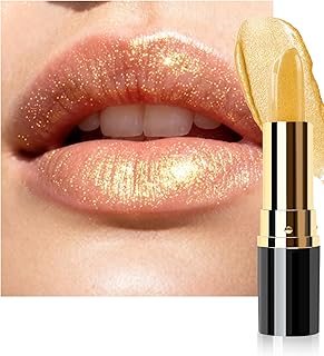 Lápiz labial metálico dorado con purpurina pa...