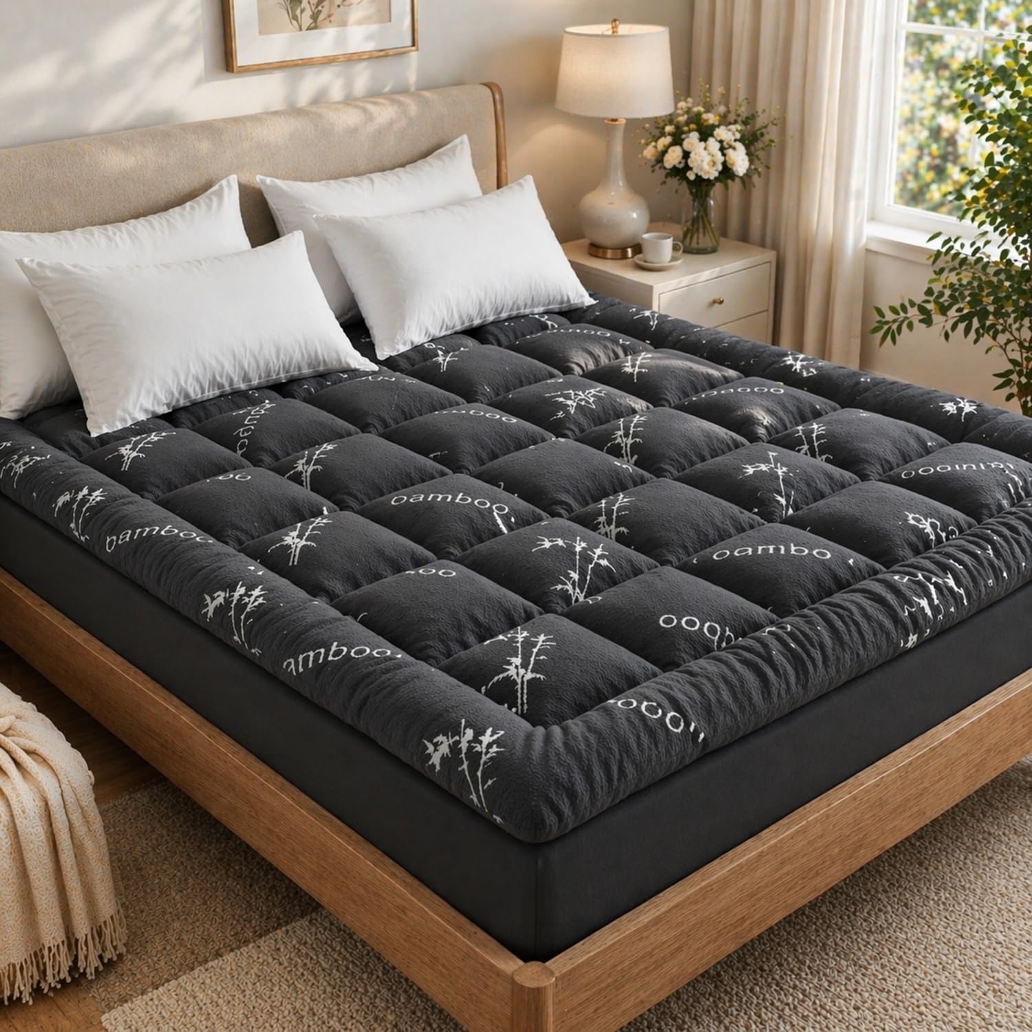 Premium Quilted 1000GSM Luxury Extra Thick Mattress Topper, King Size Cooling Mattress Pad, Overfilled Plush, Cloud-Like Comfort, Breathable, 8-21" Deep Pocket (Gray, King)