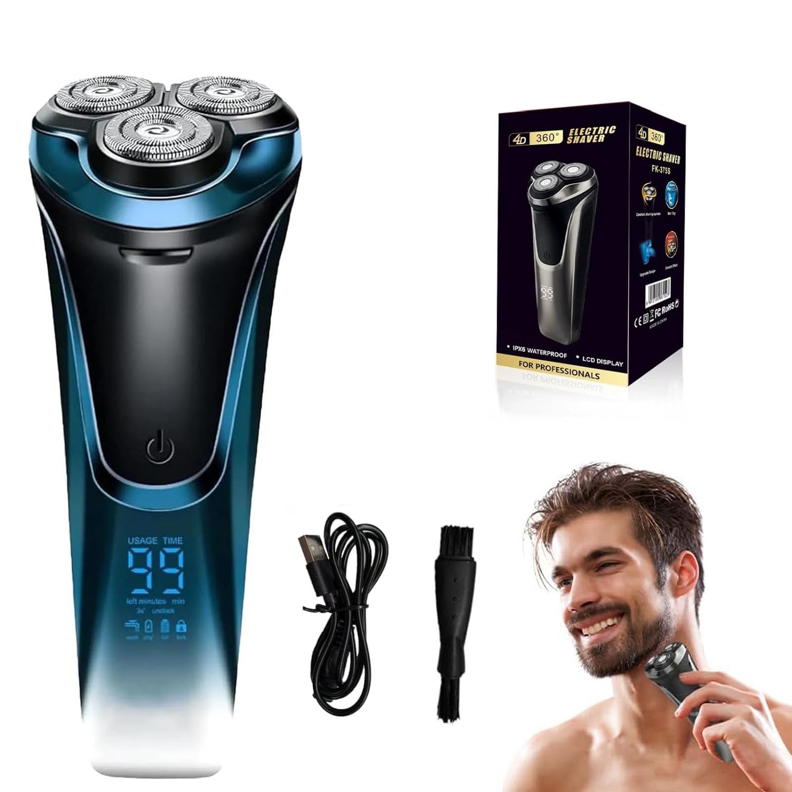 Snapbuy Electric Razor for Men Snapbuy Razor Electric Shavers for Men 4D Floating Head Rotary Shaver Ipx7 Waterproof