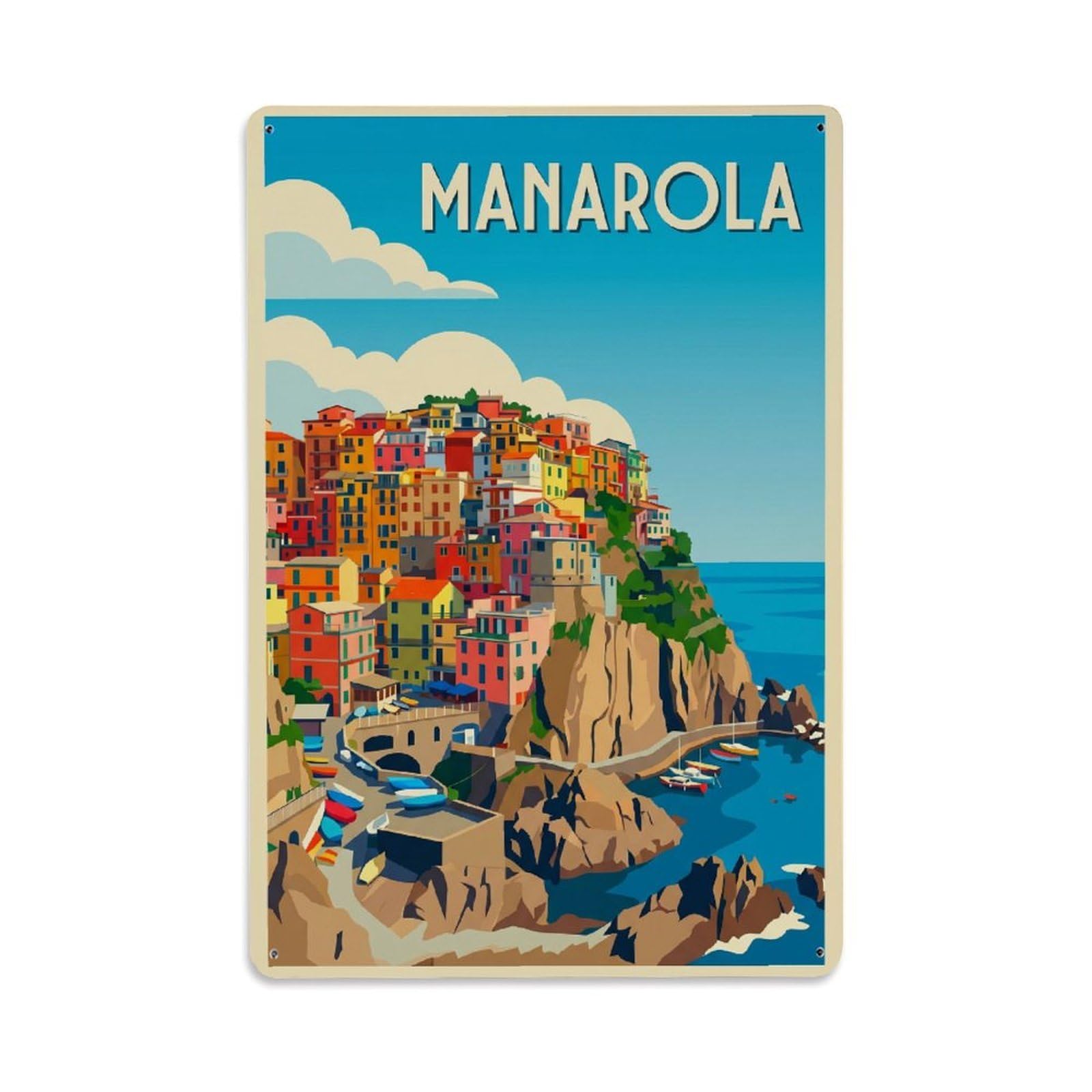 Huiyhb 8X12inch(20X30cm) Vintage Travel Manarola Italy Asymmetrical Metal Tin Sign