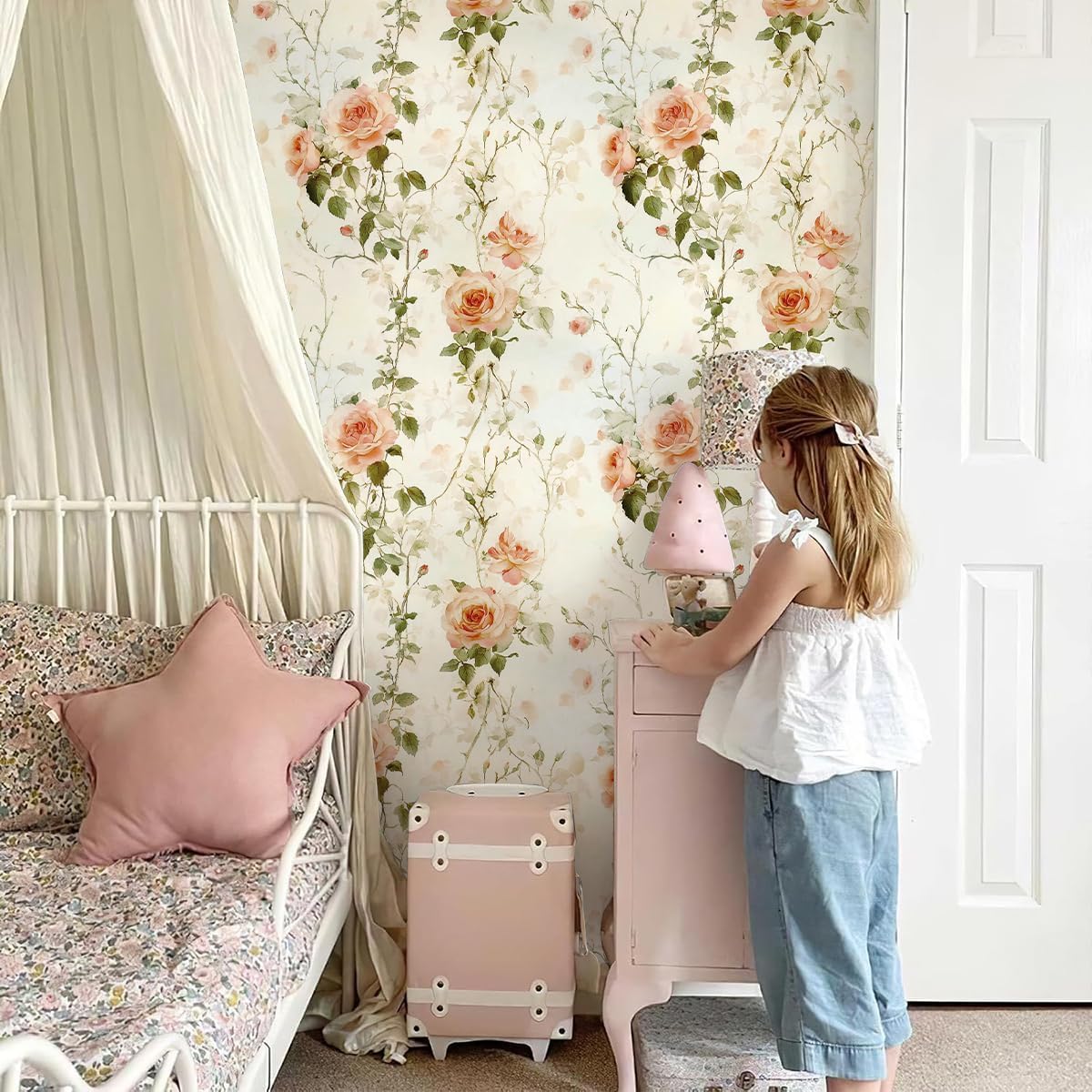 Livebor Floral Peel and Stick Wallpaper Boho Rose Flower Contact Paper 16.9in x118.1in Vintage Floral Wallpaper Peel and Stick Removable Self Adhesive Wall Paper for Bathroom Cabinets Decor Vinyl Roll