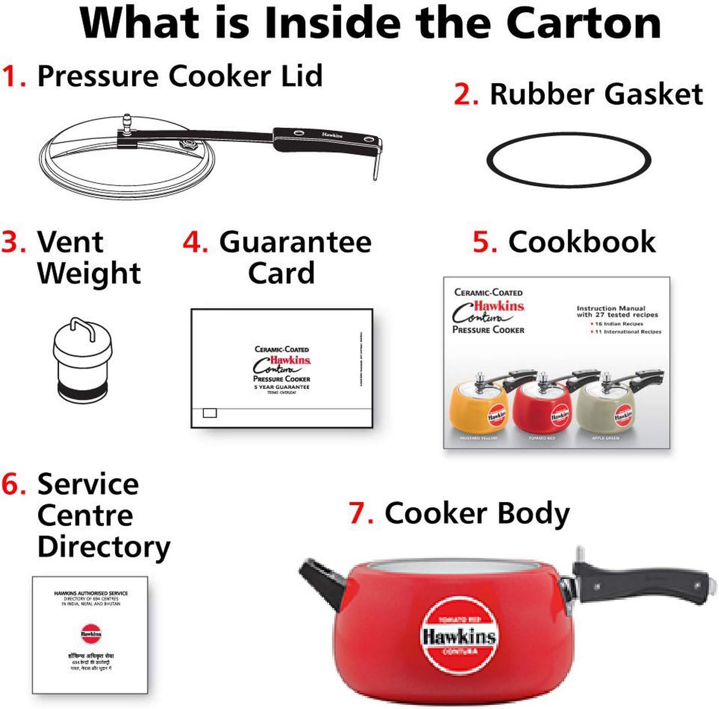 Hawkins CTR50 Pressure Cooker, 5 L, Red