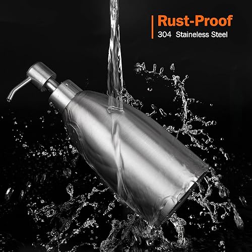 Miniatura 3 de BEAUTURAL Dispensador de jabón para encimera de acero inoxidable 304 de 15.2 onzas, botella de jabón líquido a prueba de óxido para cocina, baño y