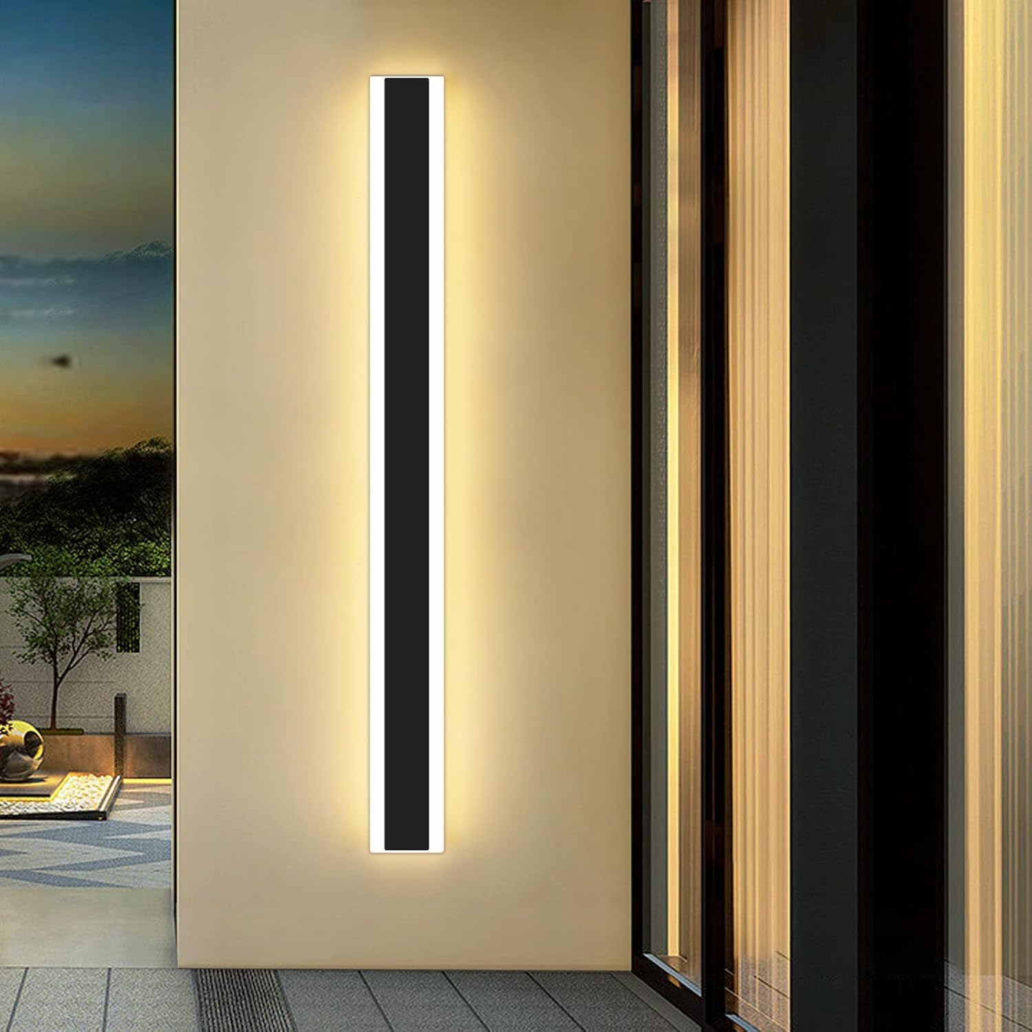 Modern 47inch Outdoor Wall Light, 3000k/4500k/6000k 3 Color Change Black Exterior Light Fixtures Wall Mount, Ip65 Waterproof Modern Porch Lights Non-Dimmable, Long Linear Outside Lighting Hard-Wired