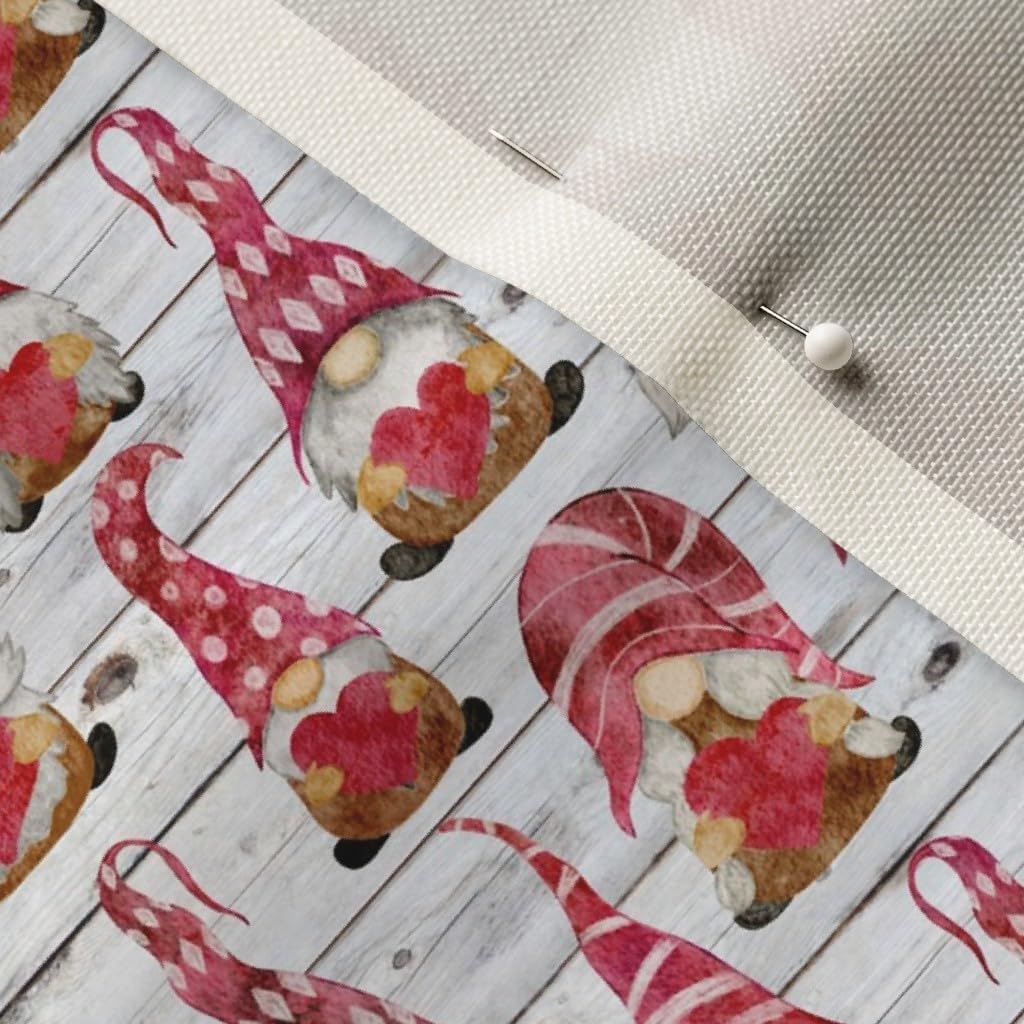 Spoonflower Fabric - Valentine Gnomes Extra Small Scale Pink Red Hearts Heart Love Gnome Printed on Upholstery Velvet Fabric Fat Quarter - Upholstery Home Decor Bottomweight Apparel