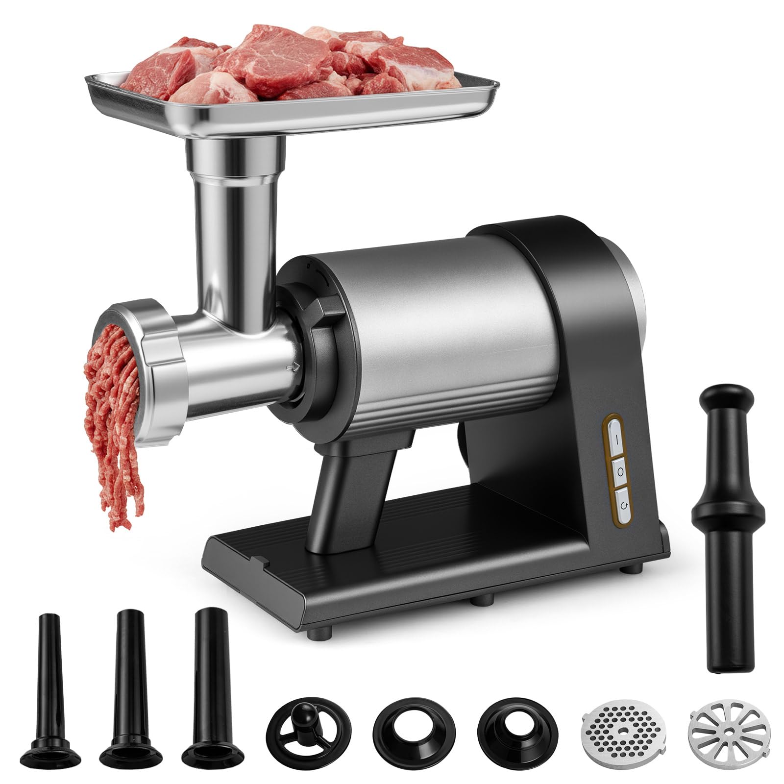 COSTWAY Electric Meat Grinder, Meat Mincer Machine with 3 Grinding Plates, 3 Sausage Tube, Kibbe Kit, Reverse Function, Pusher & Storage Drawer, Heavy Duty Sausage Stuffer Maker for Home Use, 2000W