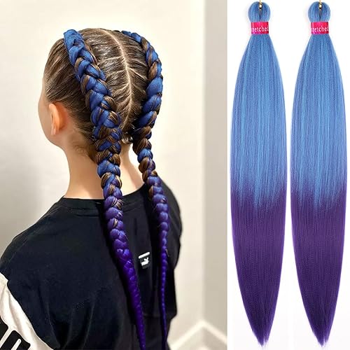 Miniatura 46 de Extensiones de cabello para trenzar preestiradas rosa con oropel de 26 pulgadas - 3 paquetes de trenzas sintéticas profesionales de ganchillo