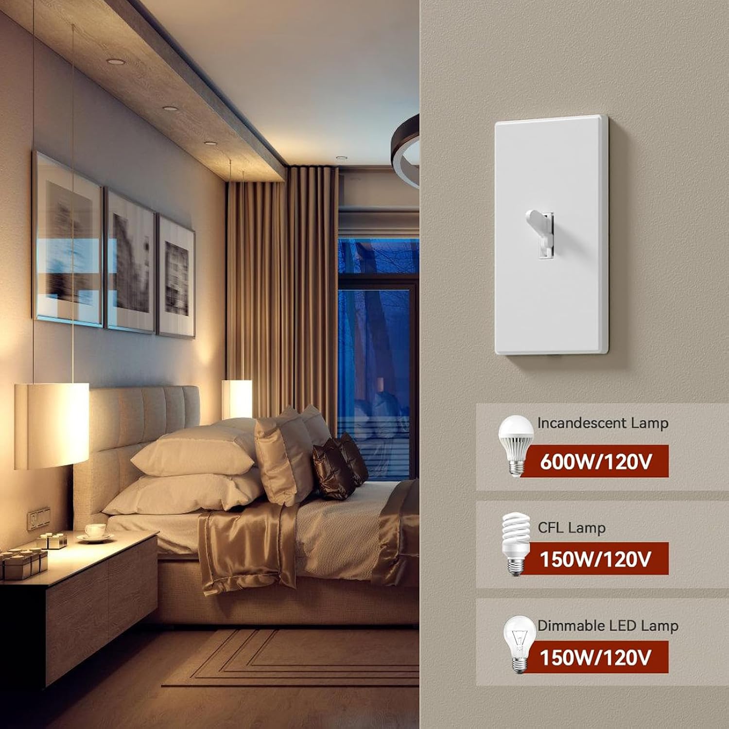 Modern Toggle Light Switches with Dimming Easy installs Dimmer Control Staircases Lighting Dimmers for Stair Hallways