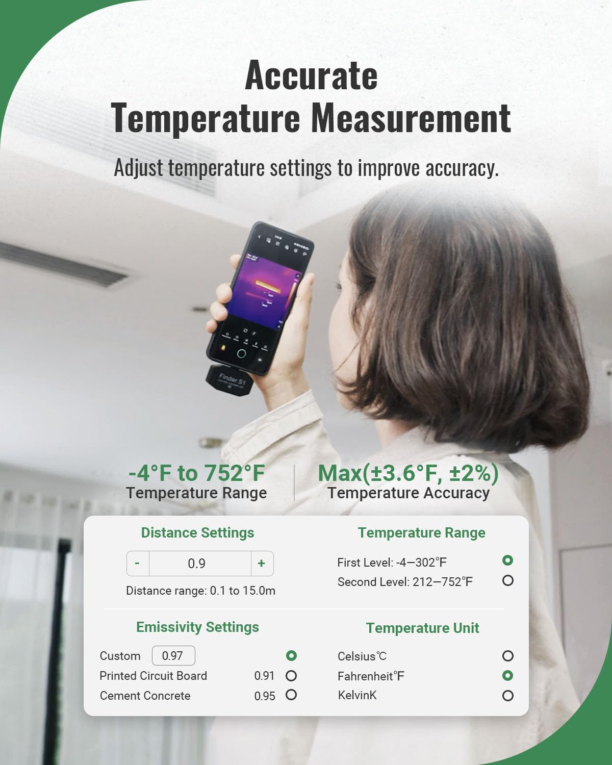 HSFTOOLS Finder S1 - Cámara térmica para Android, resolución IR de 96 x 96 con súper resolución en vivo, cámara térmica para teléfonos y tabletas Android, funda de transporte, USB-C (no para iPhone)