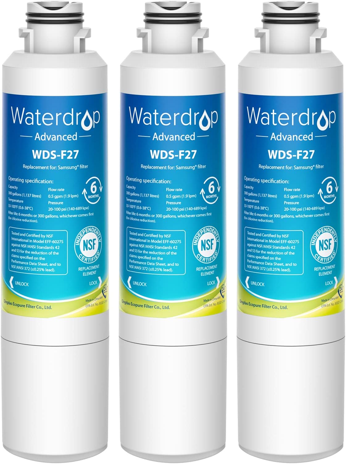 Waterdrop DA2900020B NSF 53&42 Certified Refrigerator Water Filter, Replacement for Samsung