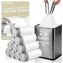 2.6 Gallon Trash Bags, White Trash Bags Drawstring Small Garbage Bags Thick Pre-separated Unscented Trash Can Liners for Bathroom Office Kitchen Bedroom Home, 200 Count