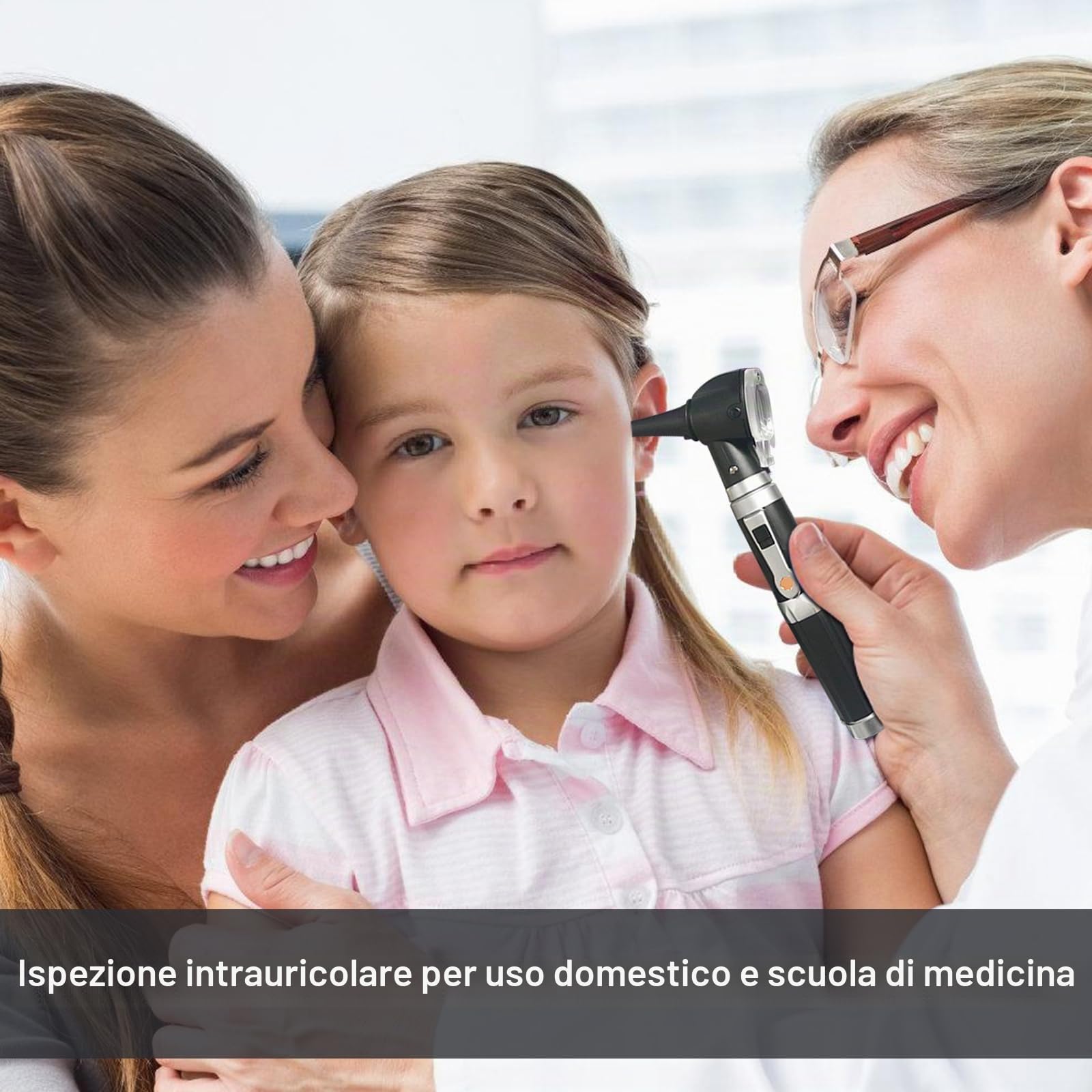 GOMETY Otoscopio con luce, rilevatore tascabile diagnostico di infezioni dell'orecchio con custodia in plastica rigida, con ingrandimento 3x e 4 punte di speculum, 8 tappi per le orecchie per adulti e
