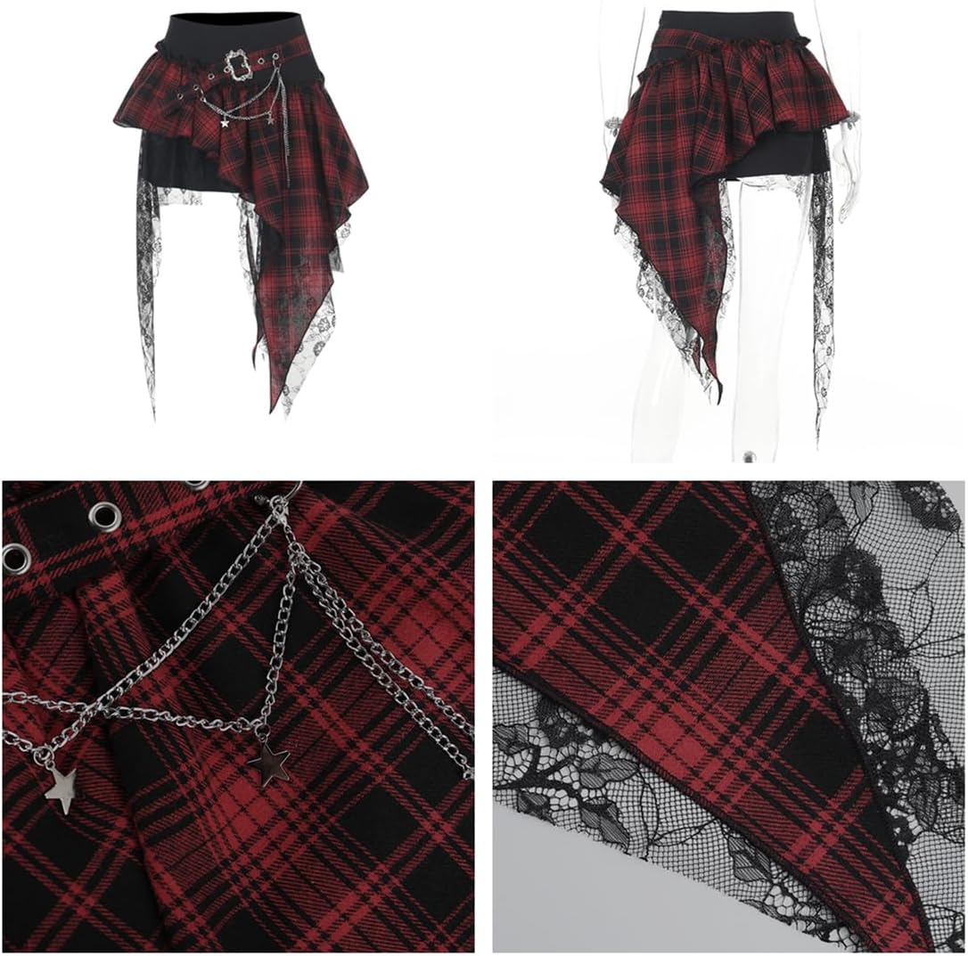 Botenwall Goth Women Asymmetric Mini Skirt High Waisted Y2K Pleated Tiered Short Skirts Festival Going Out Skirt - Image 6