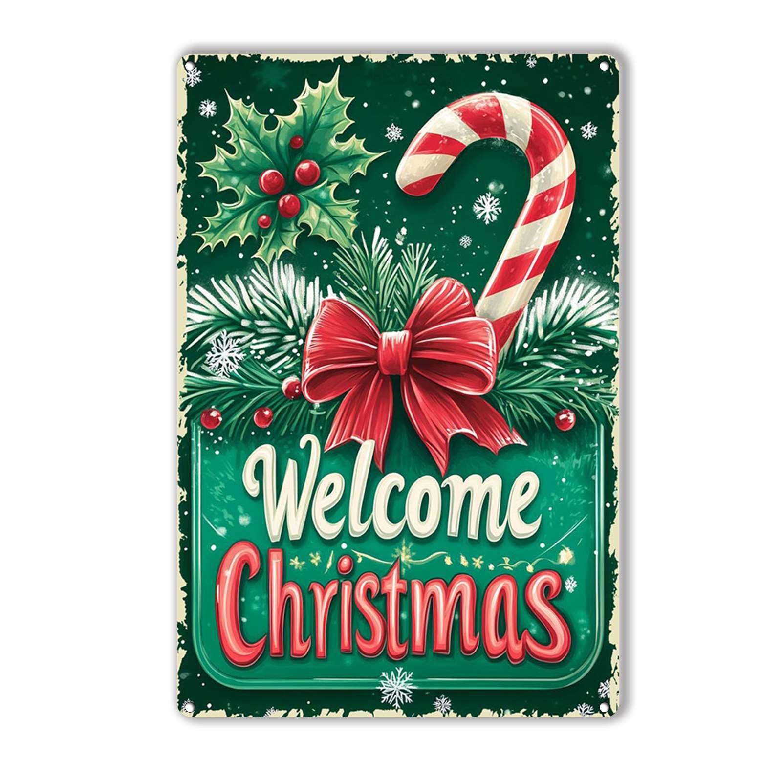 Anceky Funny Tin Signs Merry Christmas Welcome Metal Sign Vintage Wall Decor For Kitchen Home Window Outdoor Backyard 12×8 Inch