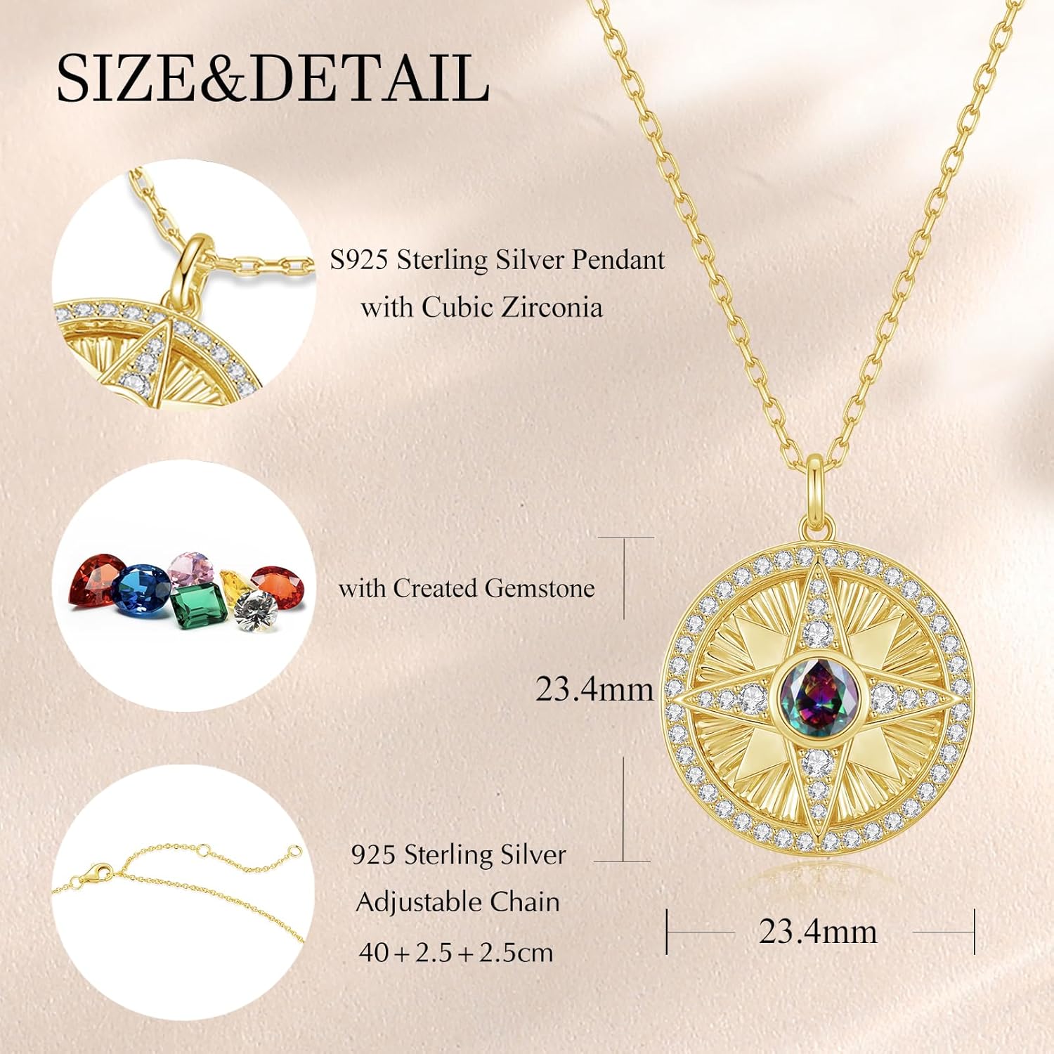 FANCIME Star Necklace for Women 14K Gold Plated 925 Sterling Silver Birthstone Pendant Birthday Gifts for Her, 16"+2" Inches - Image 3