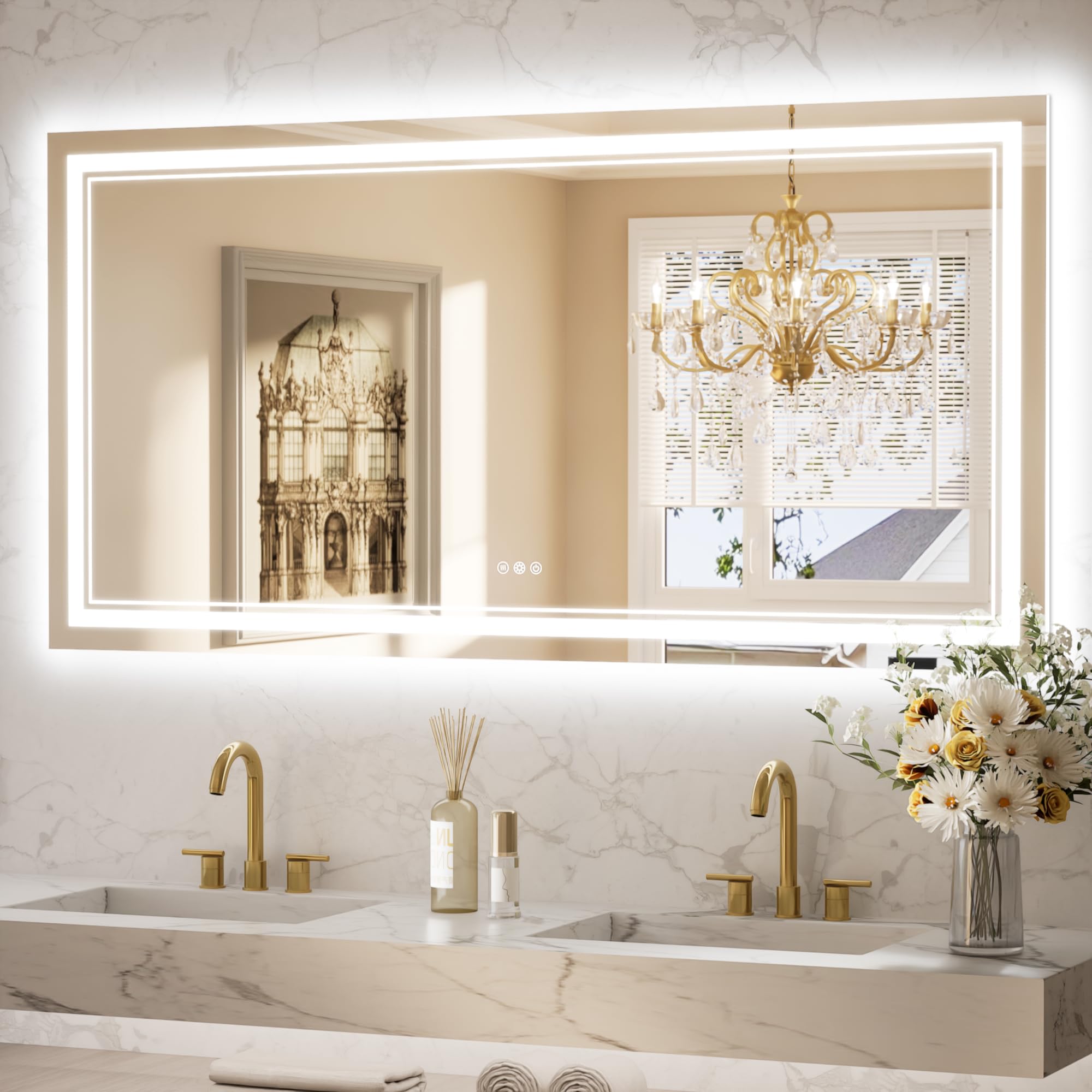 Memobarco 36x60 Inch LED Bathroom Mirror - Anti-Fog, Dimmable With 3 Color Lights, Front & Backlit - View #8