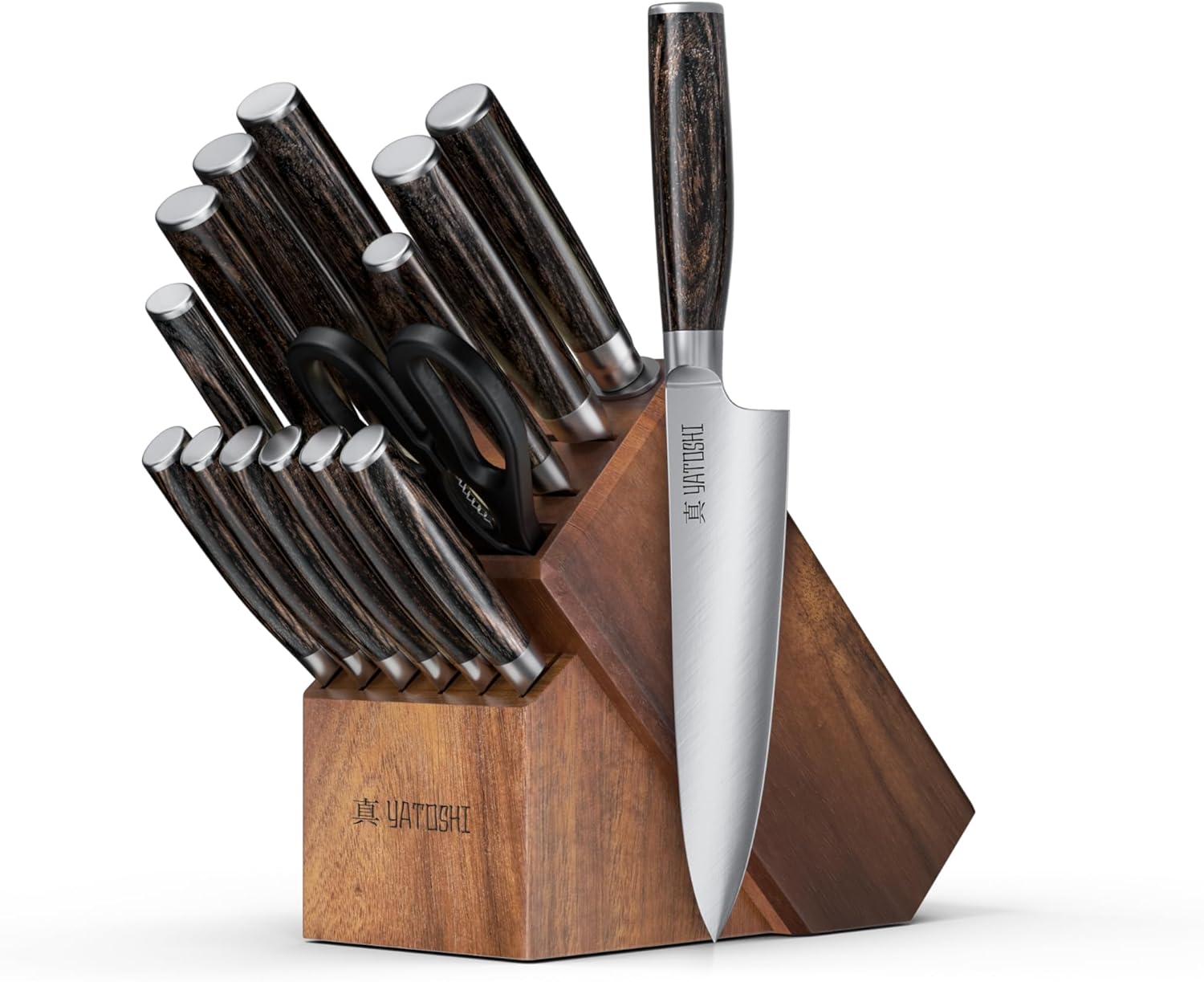 Yatoshi 15 Knife Block Set Pro Kitchen Knife Set Ultra