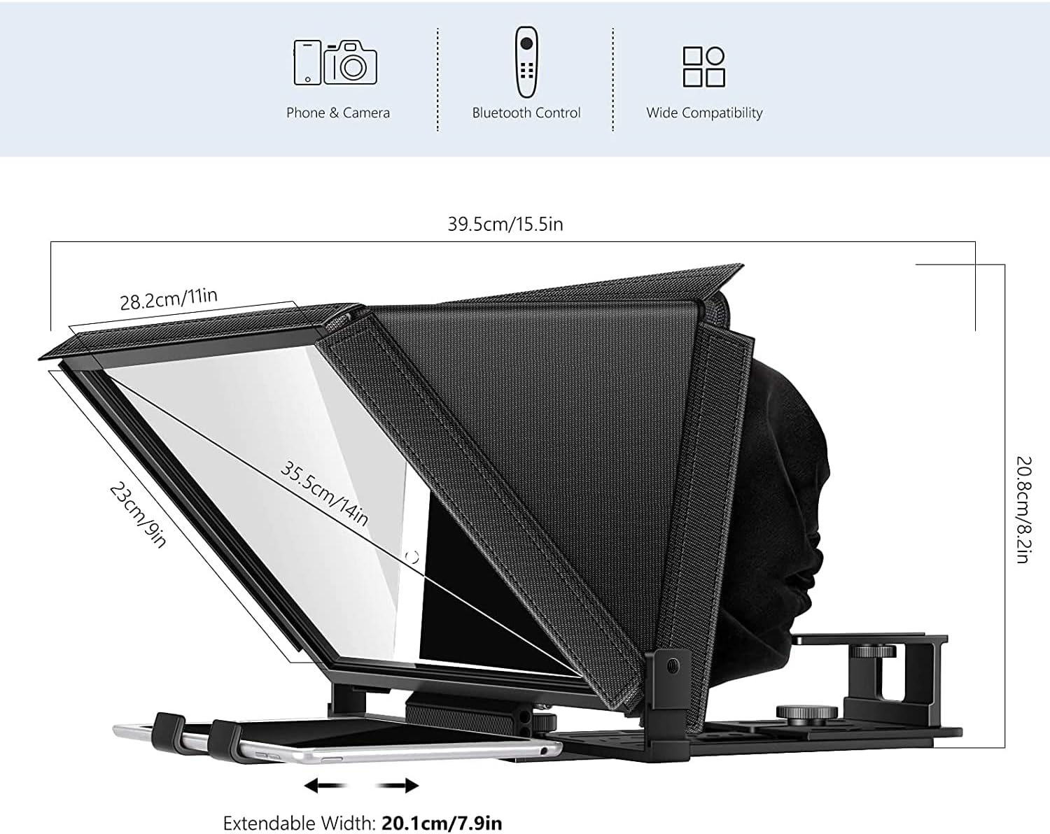 TX12 Teleprompter with Remote App Control, 13inch Metal Teleprompter，Compatible with iPad, DSLR Camera,Collapsible with Carry Case,Easy to Assemble