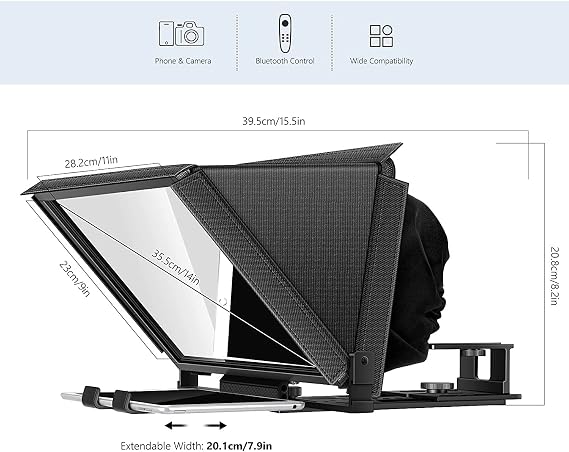 TX12 Teleprompter with Remote App Control, 13inch Metal Teleprompter,Compatible with iPad, DSLR Camera,Collapsible with Carry Case,Easy to Assemble