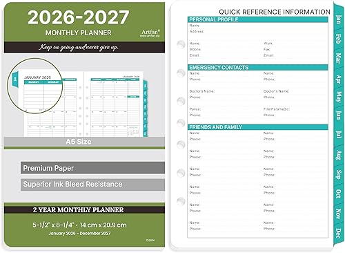 Miniatura 2 de 2026-2027 Monthly Planner Refill - Planner Inserts with 7-Hole Punched, 5-1/2" x 8-1/2", Jan 2026 to Dec 2027, Two Pages Per Month, 2026-2027