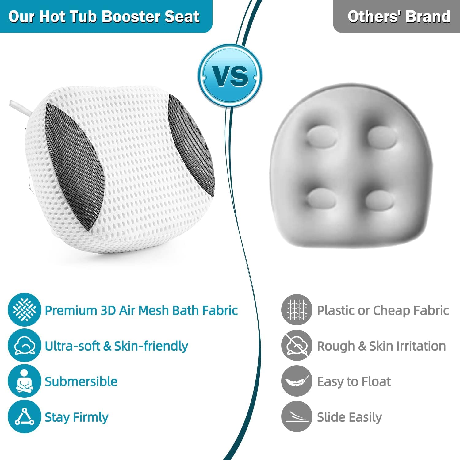 Hot Tub Booster Seat for Adults, 5D Air Mesh Hot Tub Cushion with Strong Non-Slip Suction Cups, Ergonomic Hot Tub Seats, Quick Dry Hot Tub Accessories for Adults Indoor Outdoor, No Zipper Design