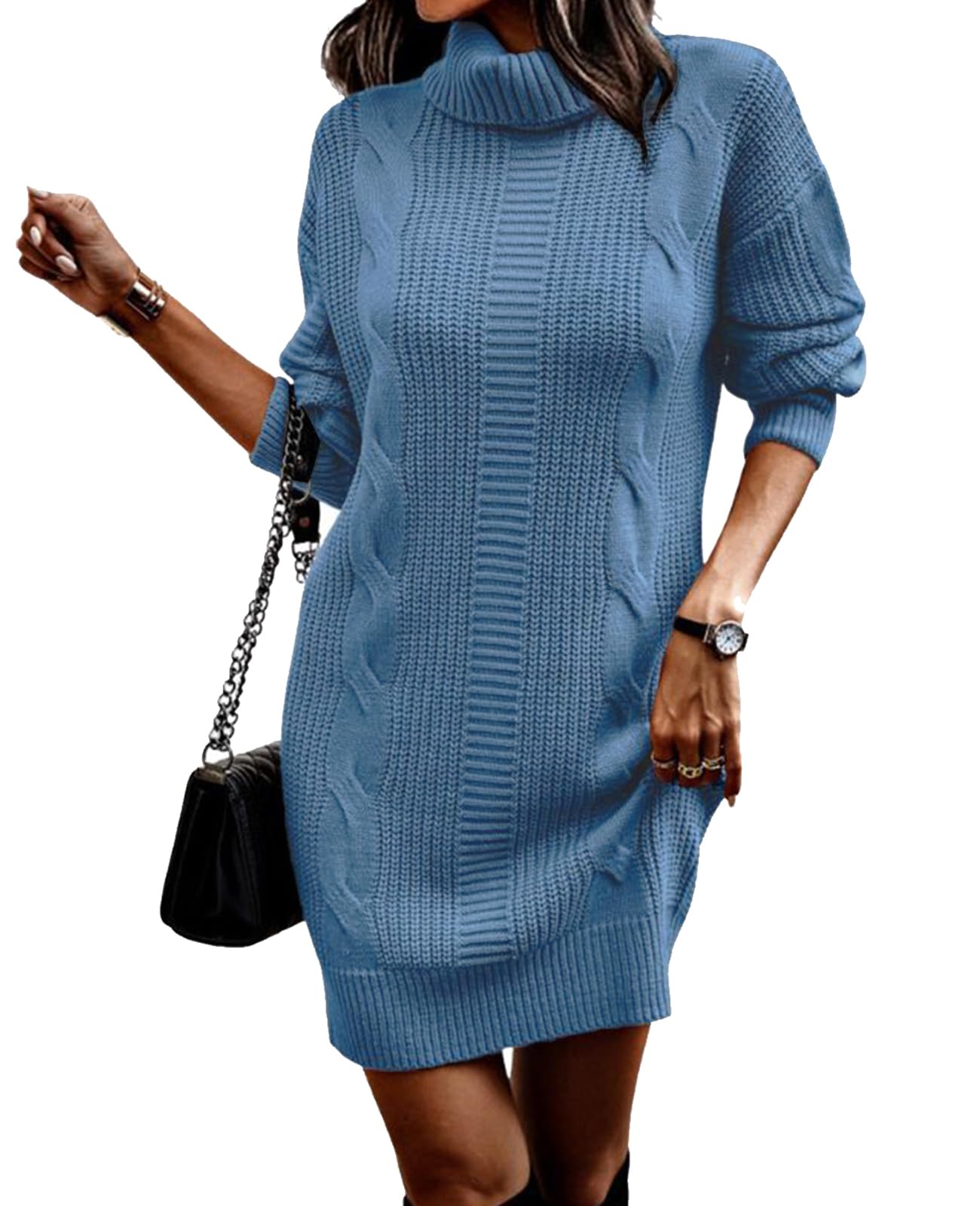 Rayson Vestido Punto Mujer Larga Manga Vestidos Jersey Suéter Cuello Alto Casual Otoñoinvierno Delgado Envoltura de Cadera