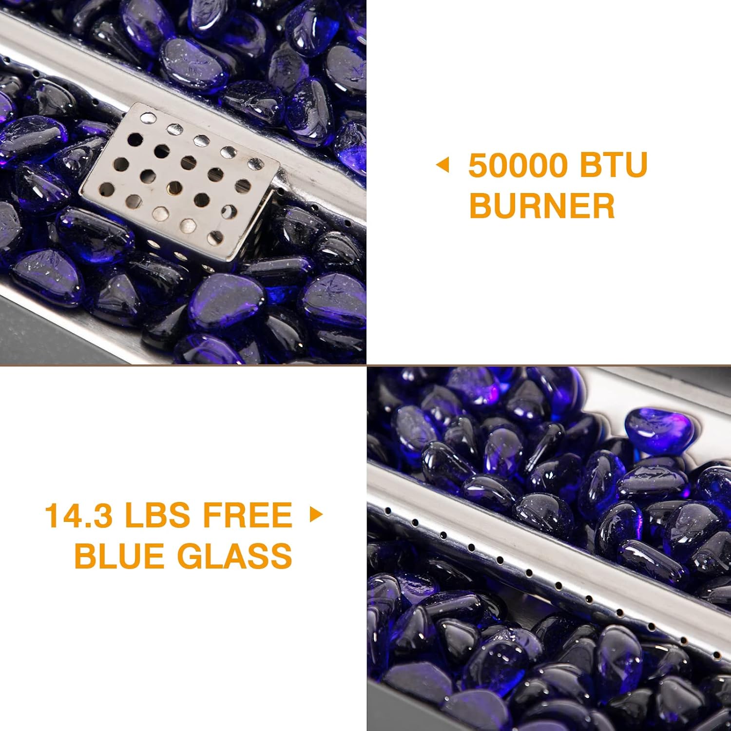 MFSTUDIO 56 Inch PE Rattan Gas Fire Pit Table,50000 BTU Rectangular Outdoor Propane Fire Pit Table with Waterproof Cover and Blue Stone for Patio Courtyard Balcony,Brown