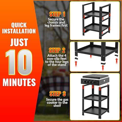 Miniatura 6 de Estufa de gas propano de 4 quemadores, estufa de gas portátil de 300000BTU con soporte para patas y adaptador de cubierta de bloqueo de viento,