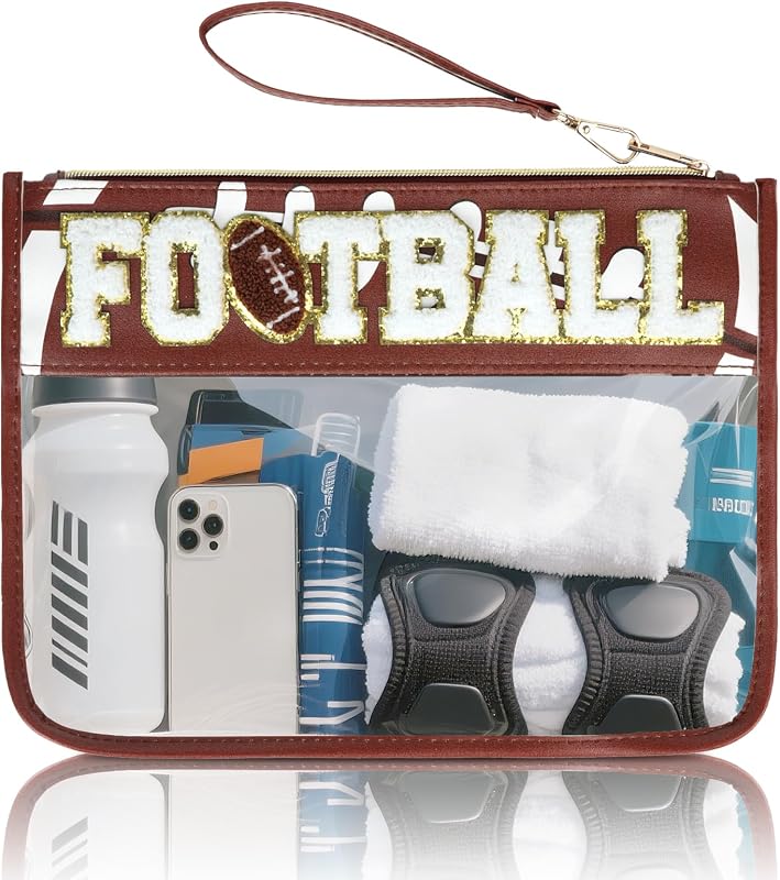 Necessaire transparente PPeen com zíper, letra chenille brilhante e alça de mão, modelo YDB-TM